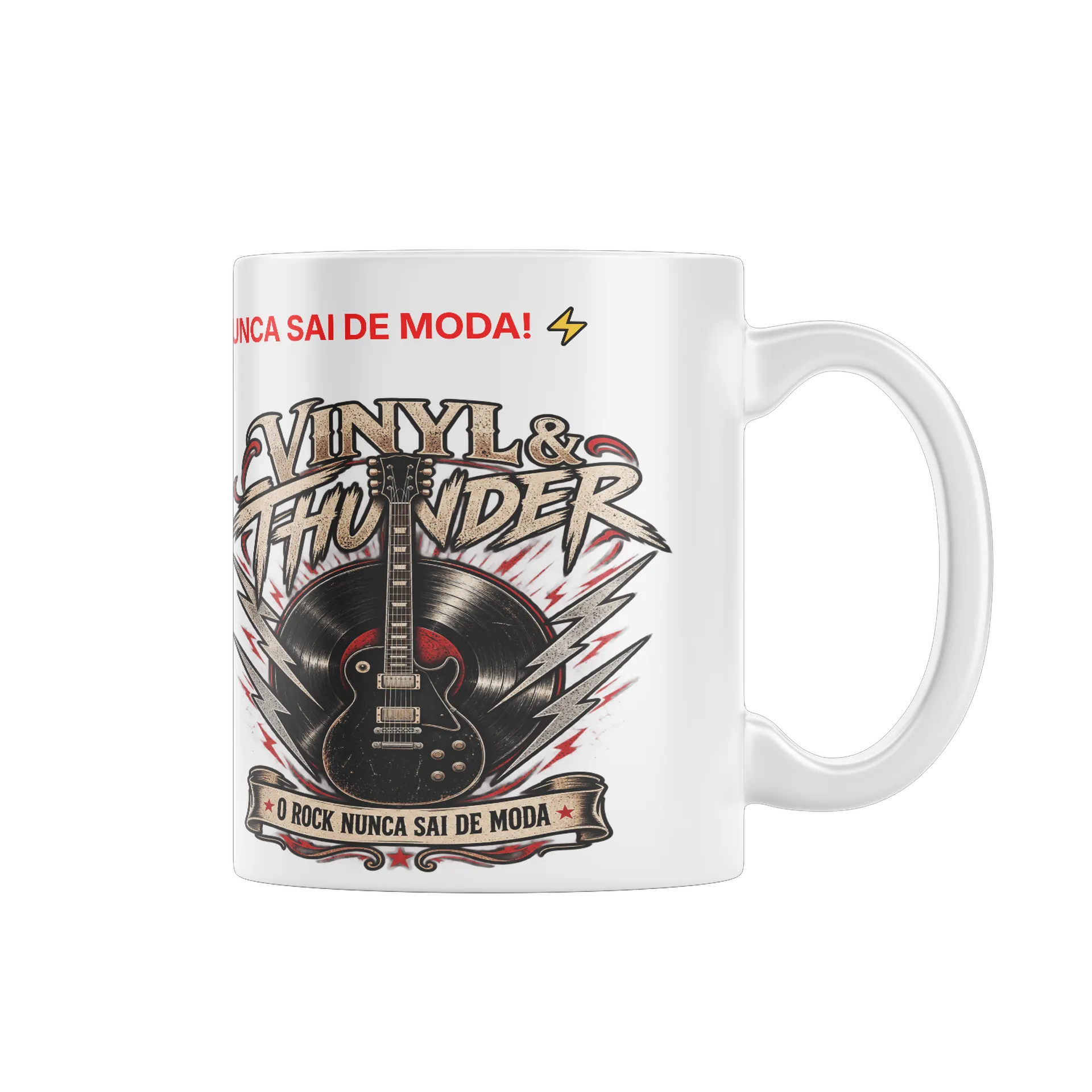 Caneca Estampa Tipográfica Vinyl & Thunder Rock Retrô 325ml - Imagem 1