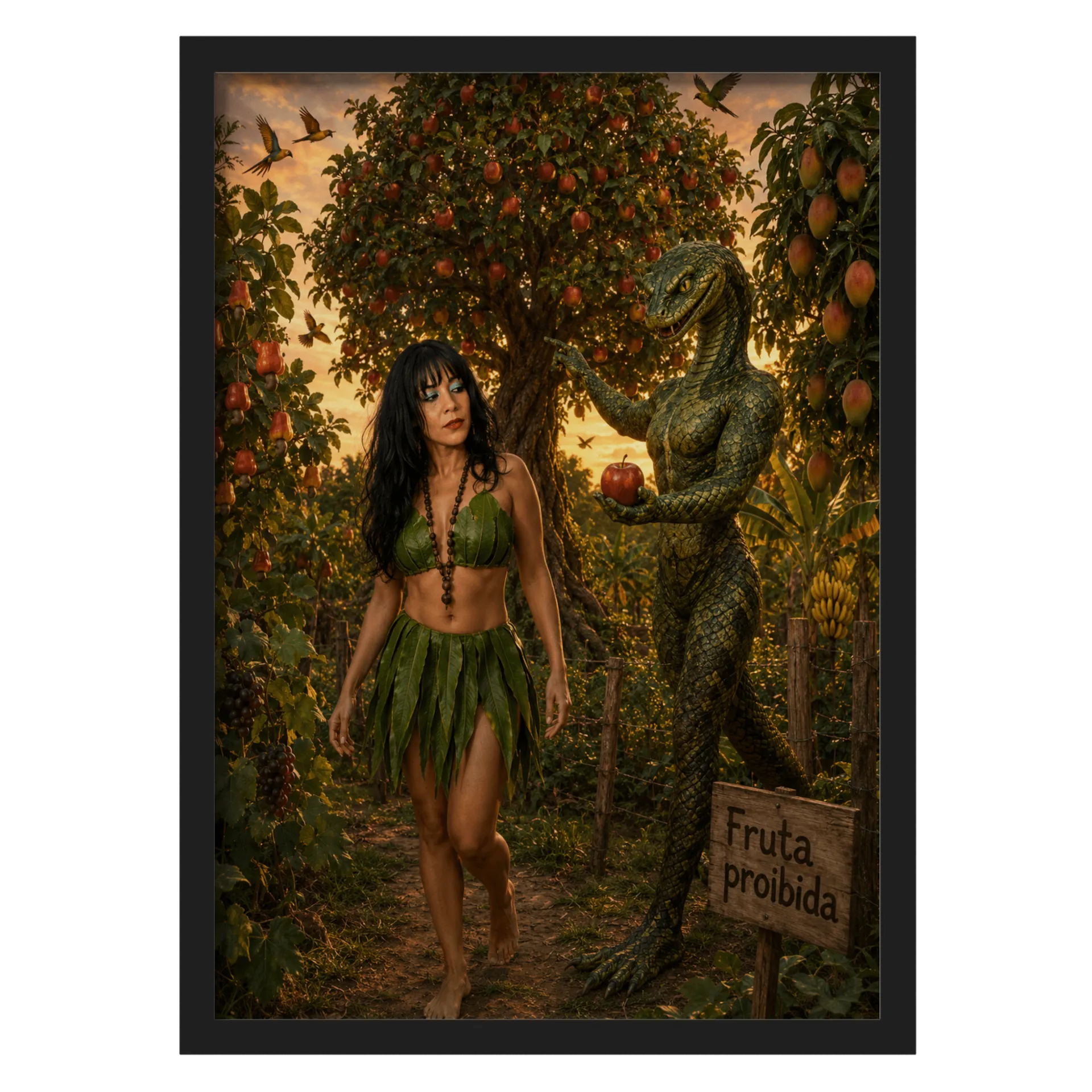 Quadro Fantasia Jungle Mulher Voadora A3 MDF e Vidro - Imagem 1