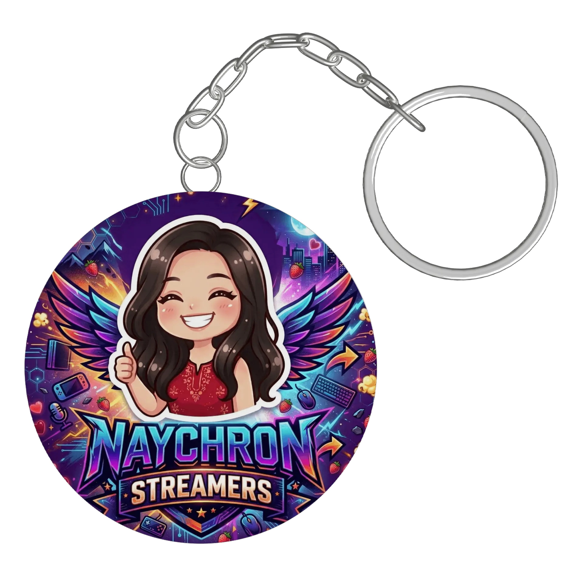 Chaveiro MDF Naychron Streamers Ilustração Cartoon Colorida - Imagem 2