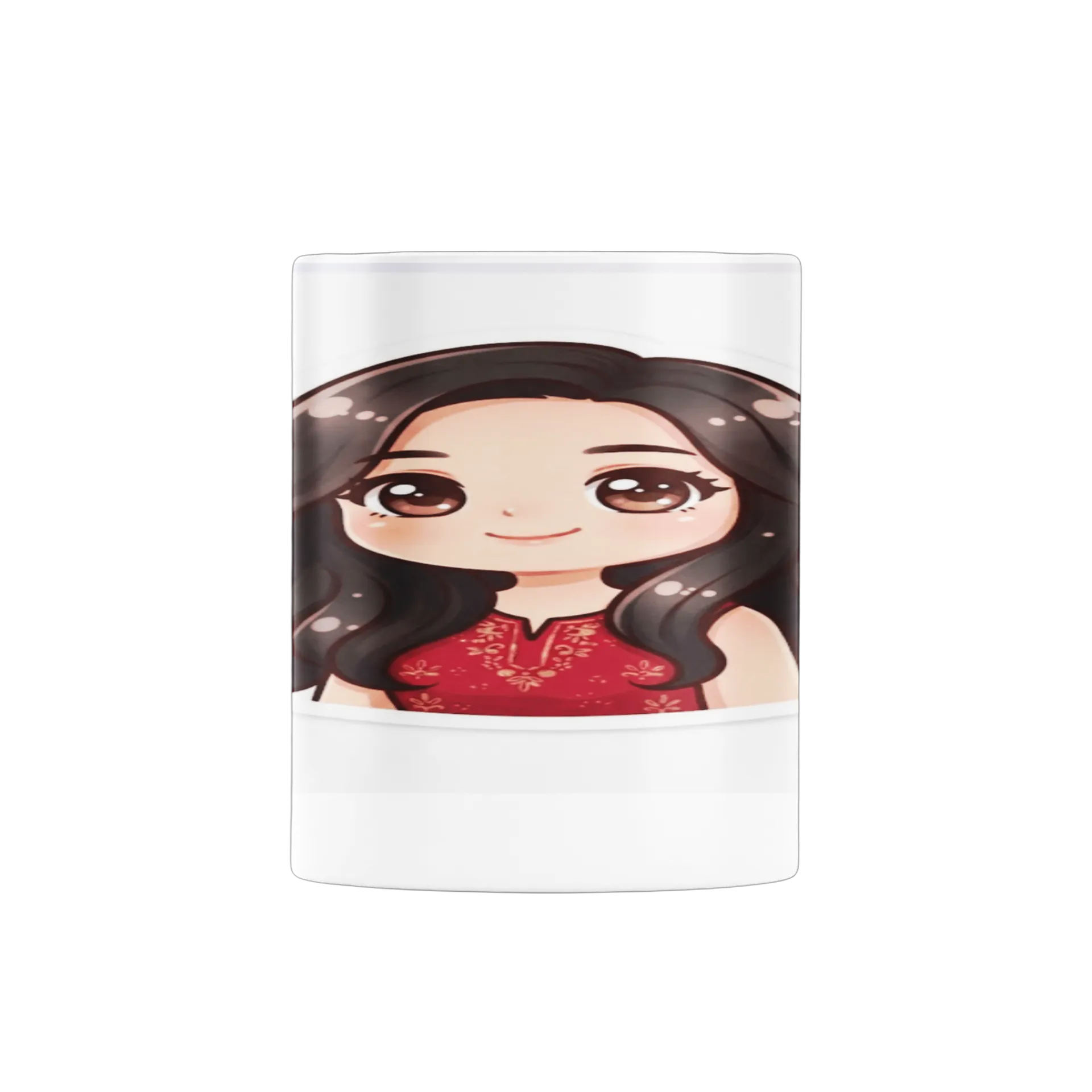 Caneca Porcelana Menina Cartoon Cabelo Escuro 325ml - Imagem 3