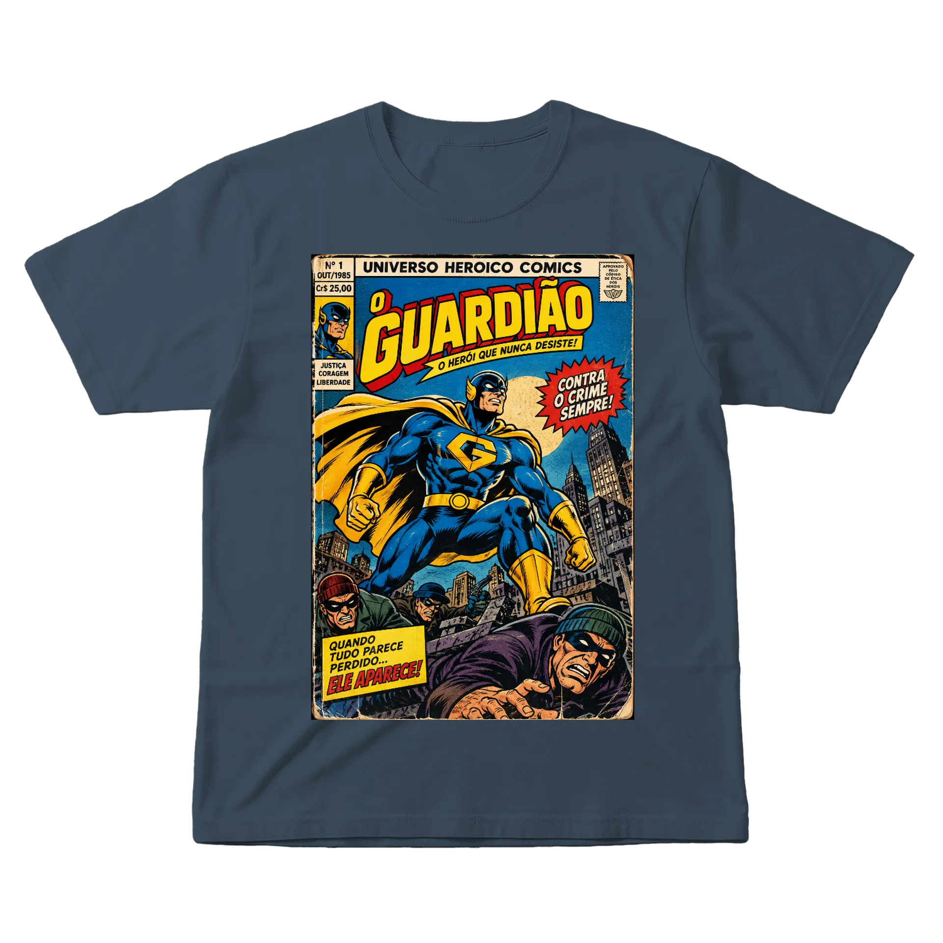 Camiseta Guardião Herói em Estilo Quadrinhos Vintage 100% - Imagem 13
