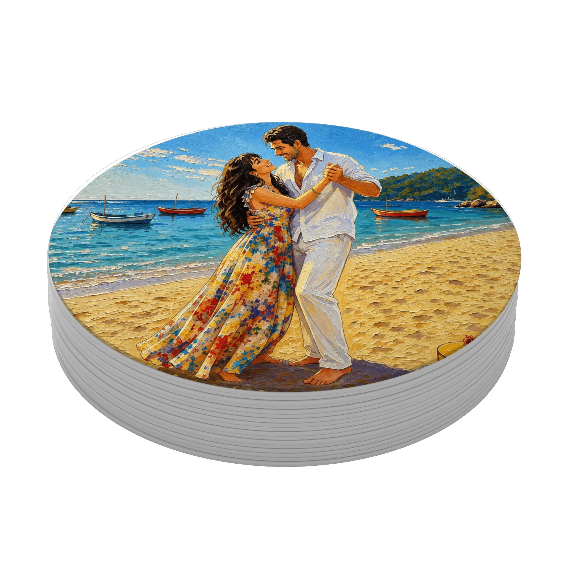Porta-copo Praia Romance Estampa MDF 10x10cm - Imagem 4
