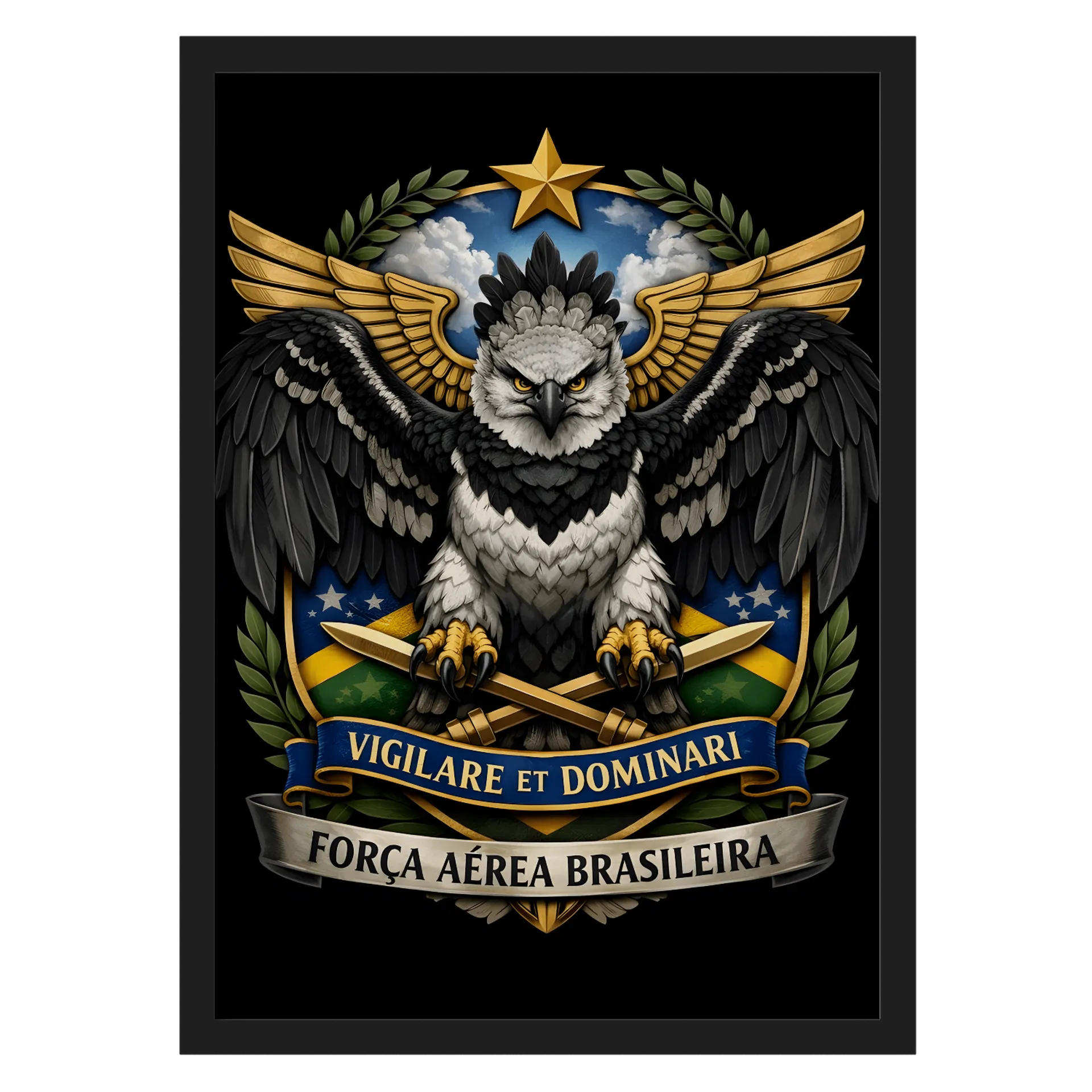 Quadro Águia Emblema Força Aérea Brasileira A3 Com Vidro - Imagem 1