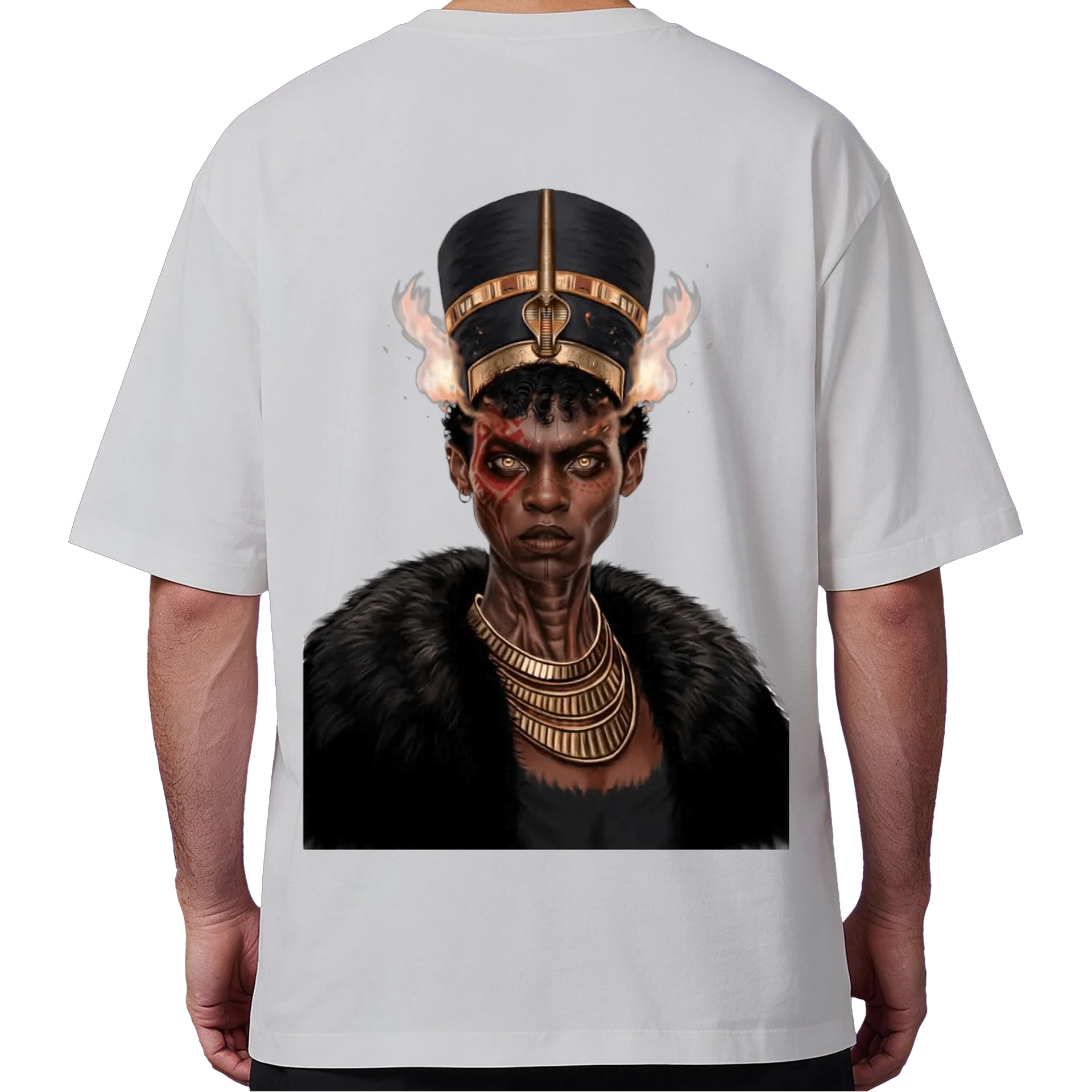 Camiseta Oversized Retrato Egípcio Realista Preto e Dourado - Imagem 1