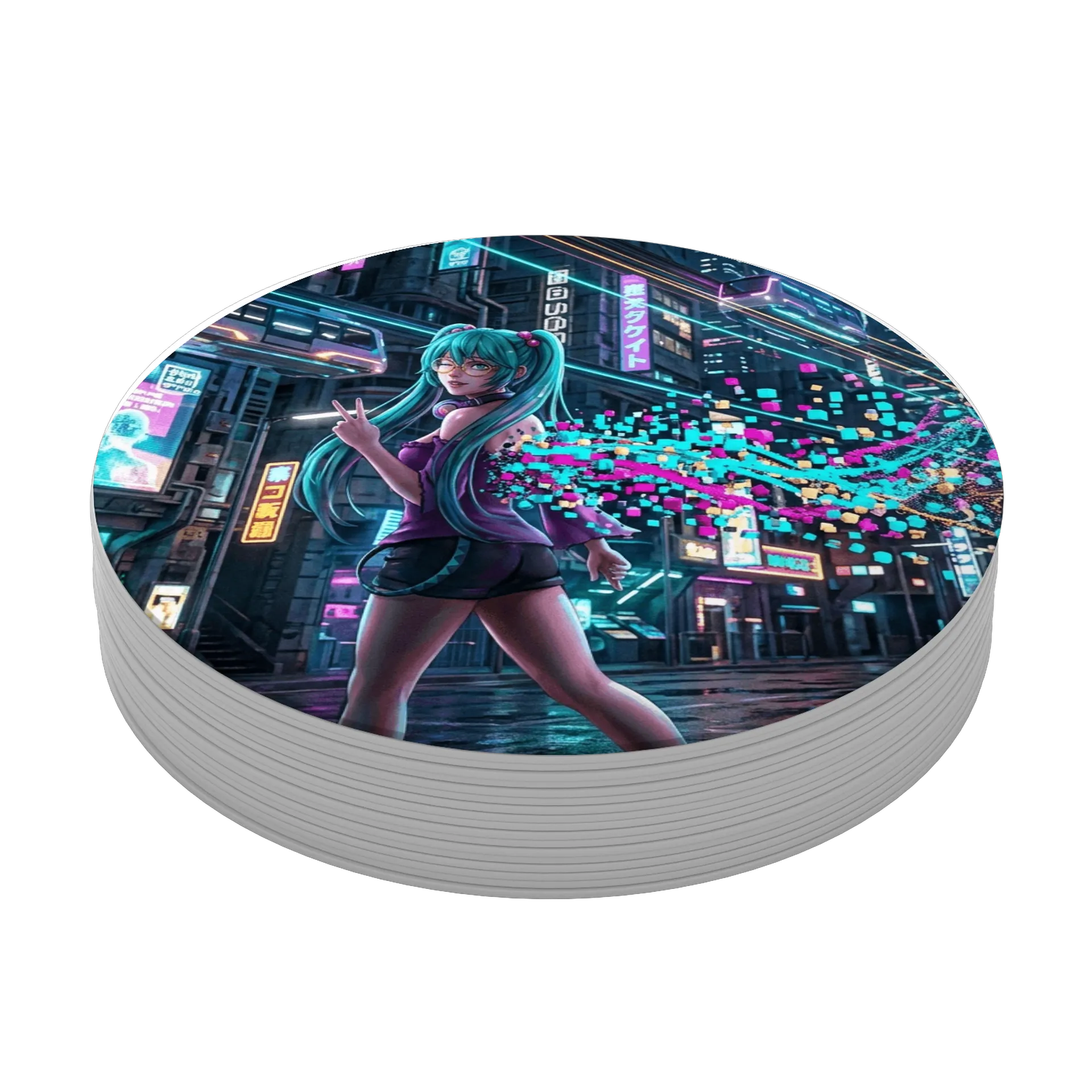 Porta-copo Anime Cyberpunk Cidade Neon MDF de MiyuriHatake — imagem 3 de 3