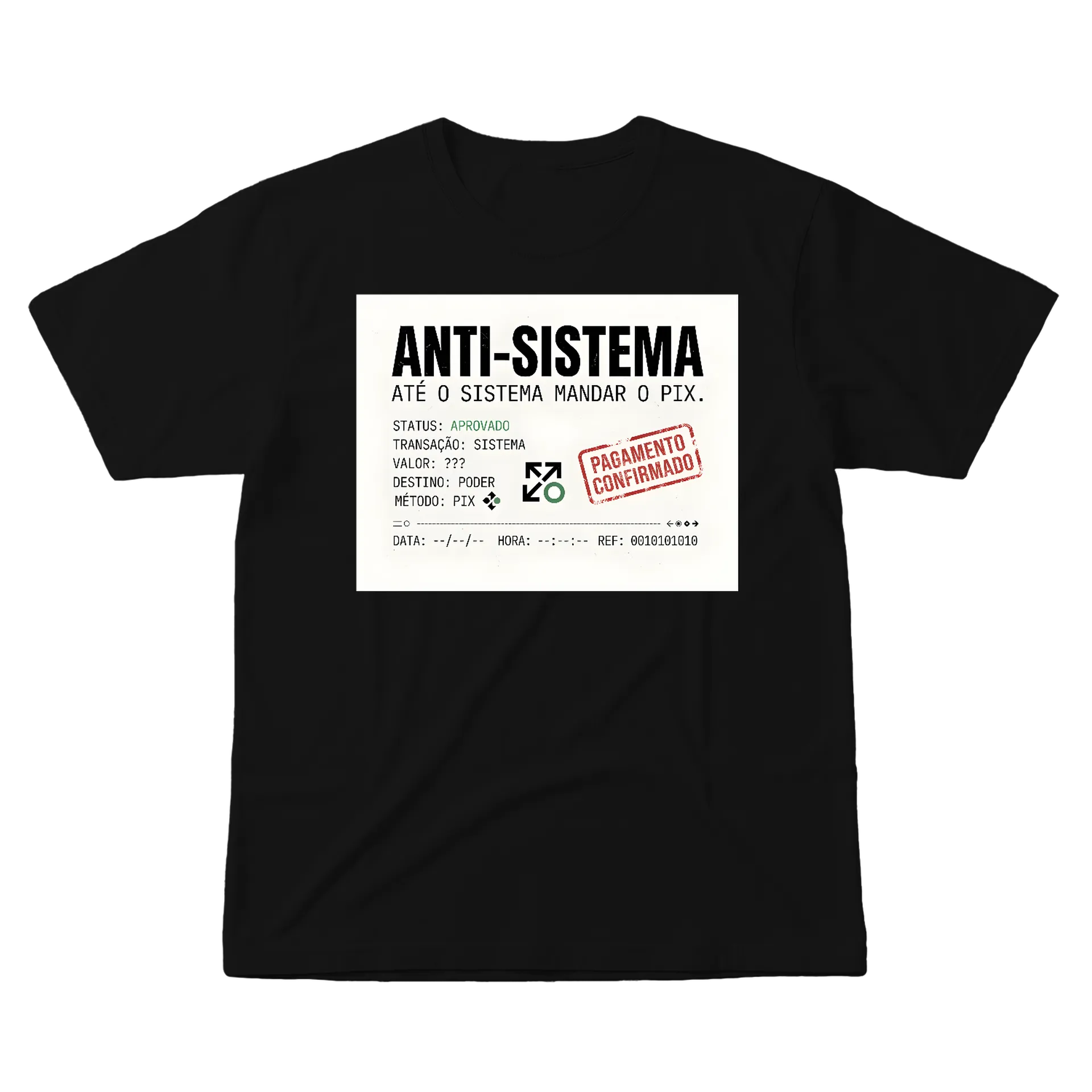 Camiseta Estampa Tipográfica Anti-Sistema Pix 100% Algodão de vitriniiii  — imagem 1 de 6