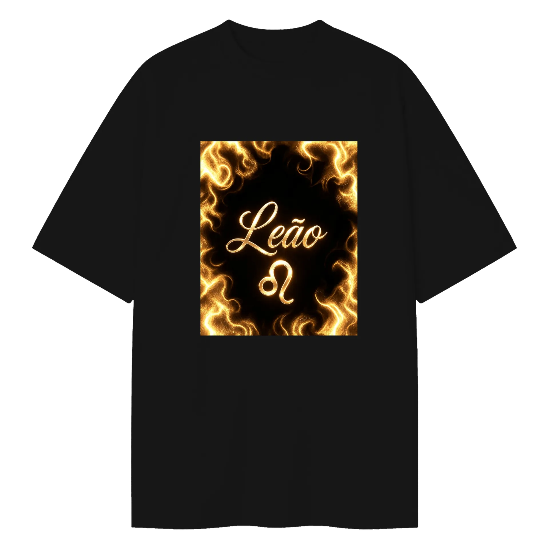 Camiseta Oversized Leão 3D Dourado Preto 100% Algodão - Imagem 1