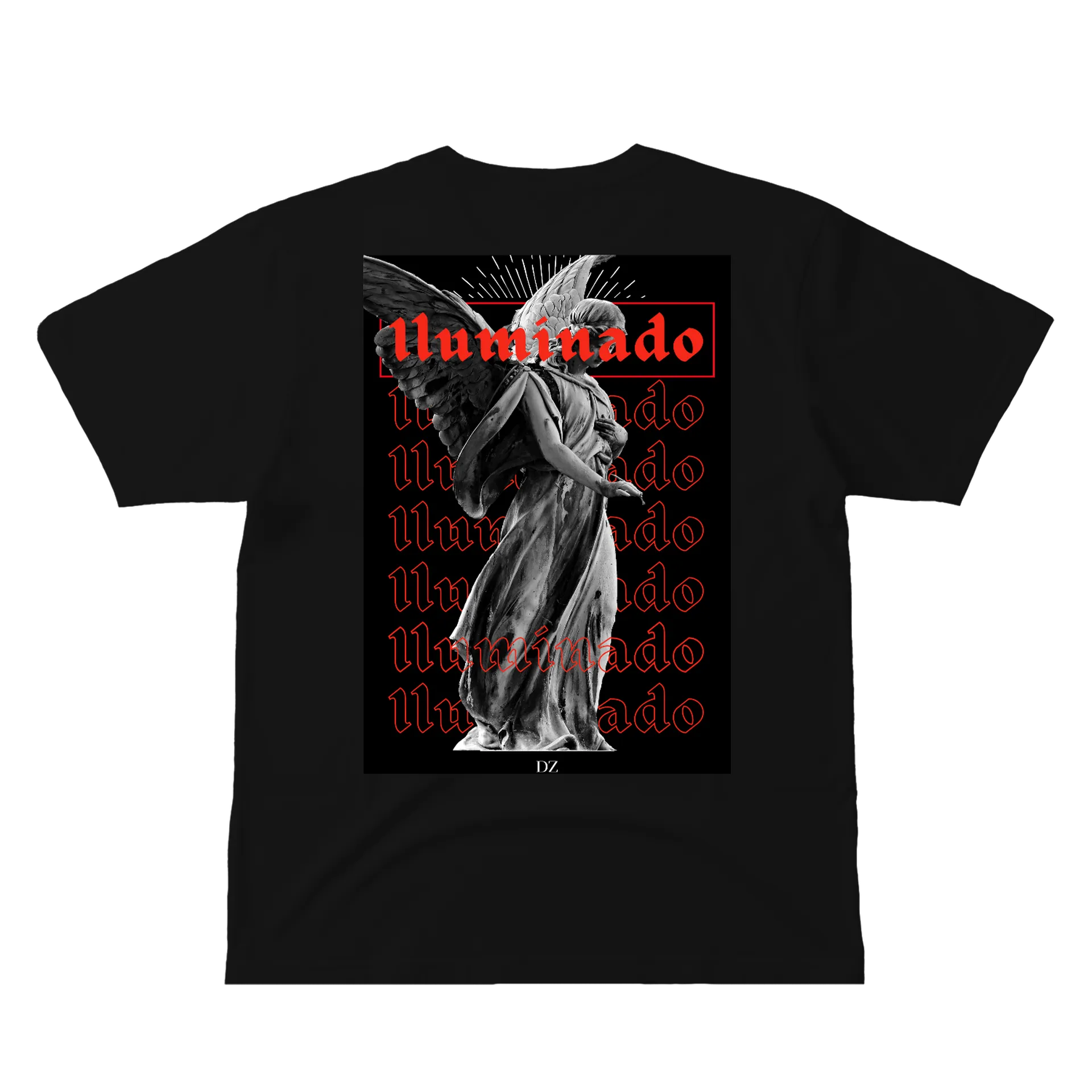 Camiseta Unminado Anjo Estátua Preto e Vermelho 100% Algodão - Imagem 2