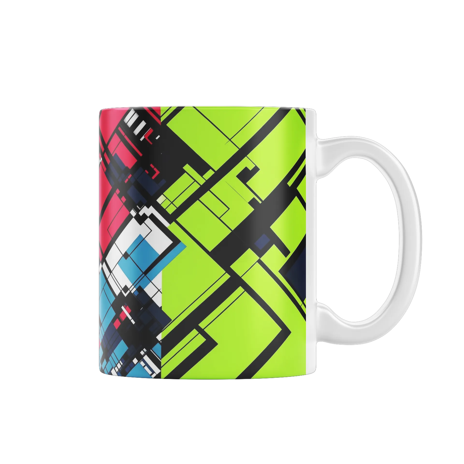 Caneca Porcelana Abstrata Geométrica Azul Branco Neon 325ml - Imagem 1