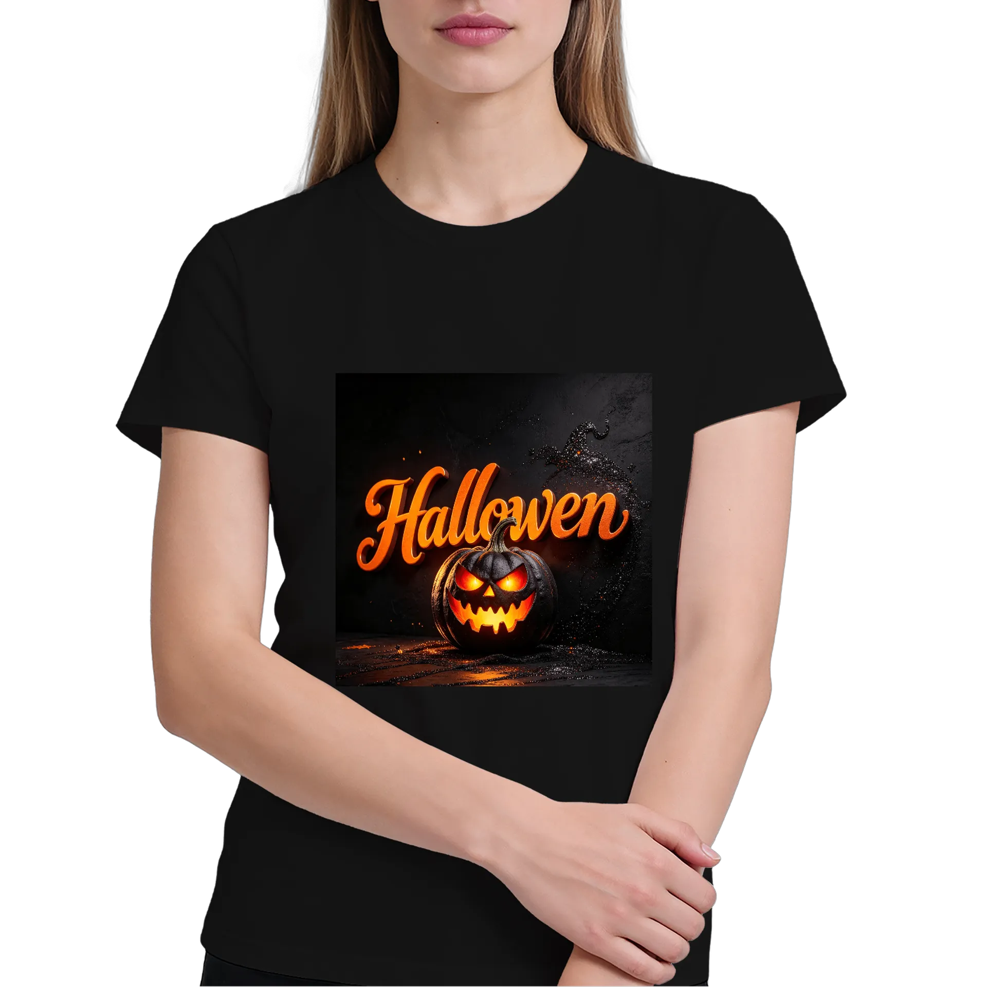 Camiseta Halloween Abóbora Assustadora Tipográfica 100% - Imagem 3