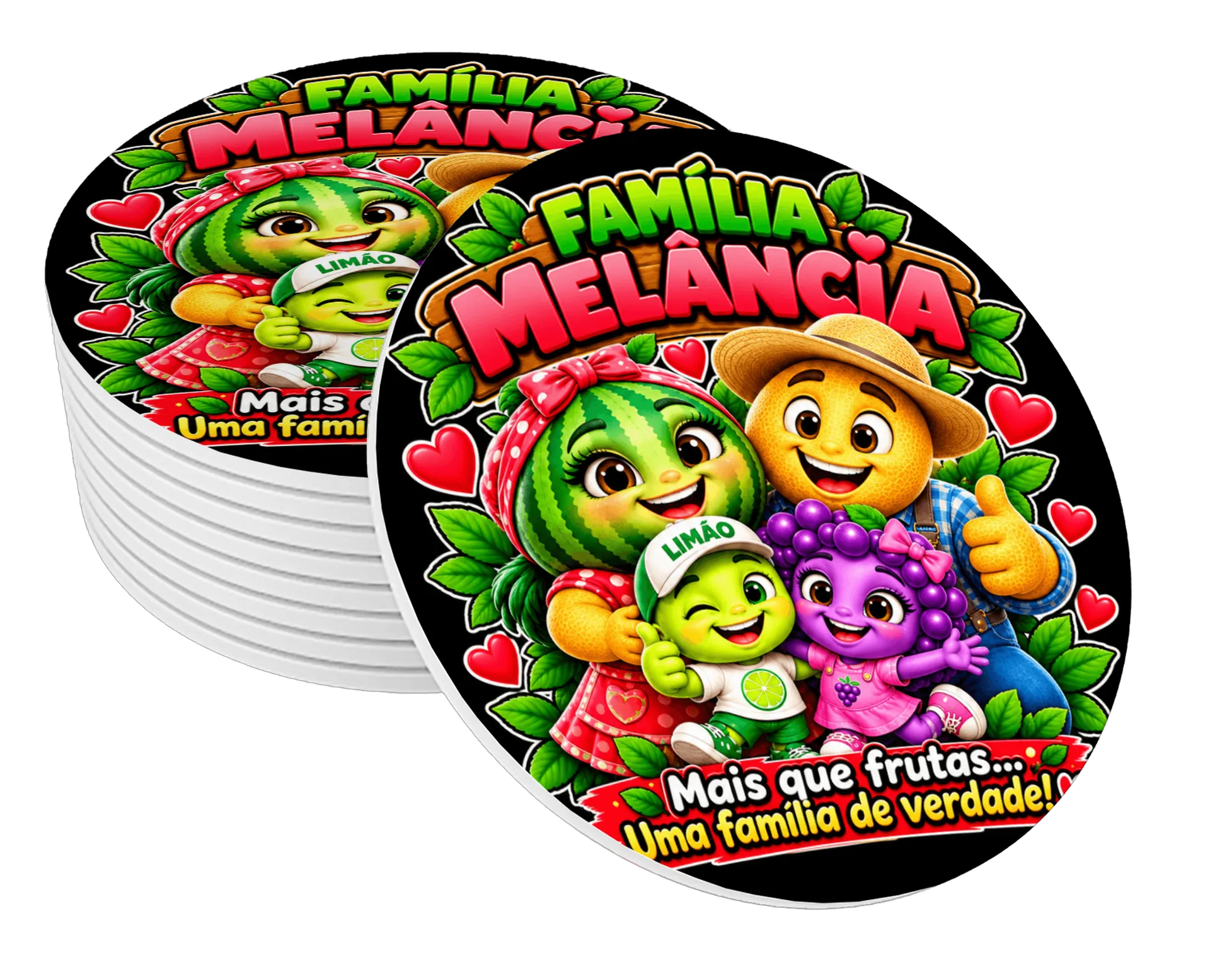 Porta-copo Família Melância Cartoon Colorido MDF de FANTÁSTICO MUNDO DA DONA MELÂNCIA  — imagem 1 de 3
