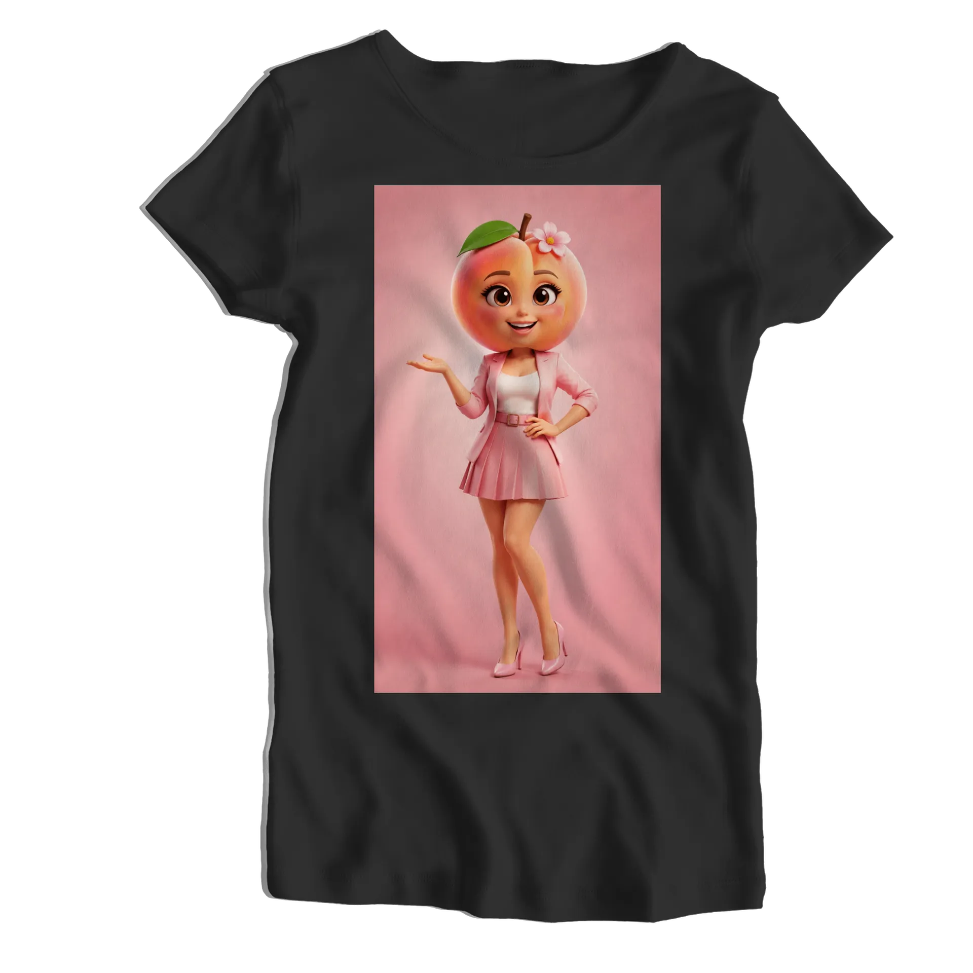 Camiseta Babylook Pêssego Personagem Cartoon 100% Algodão - Imagem 1