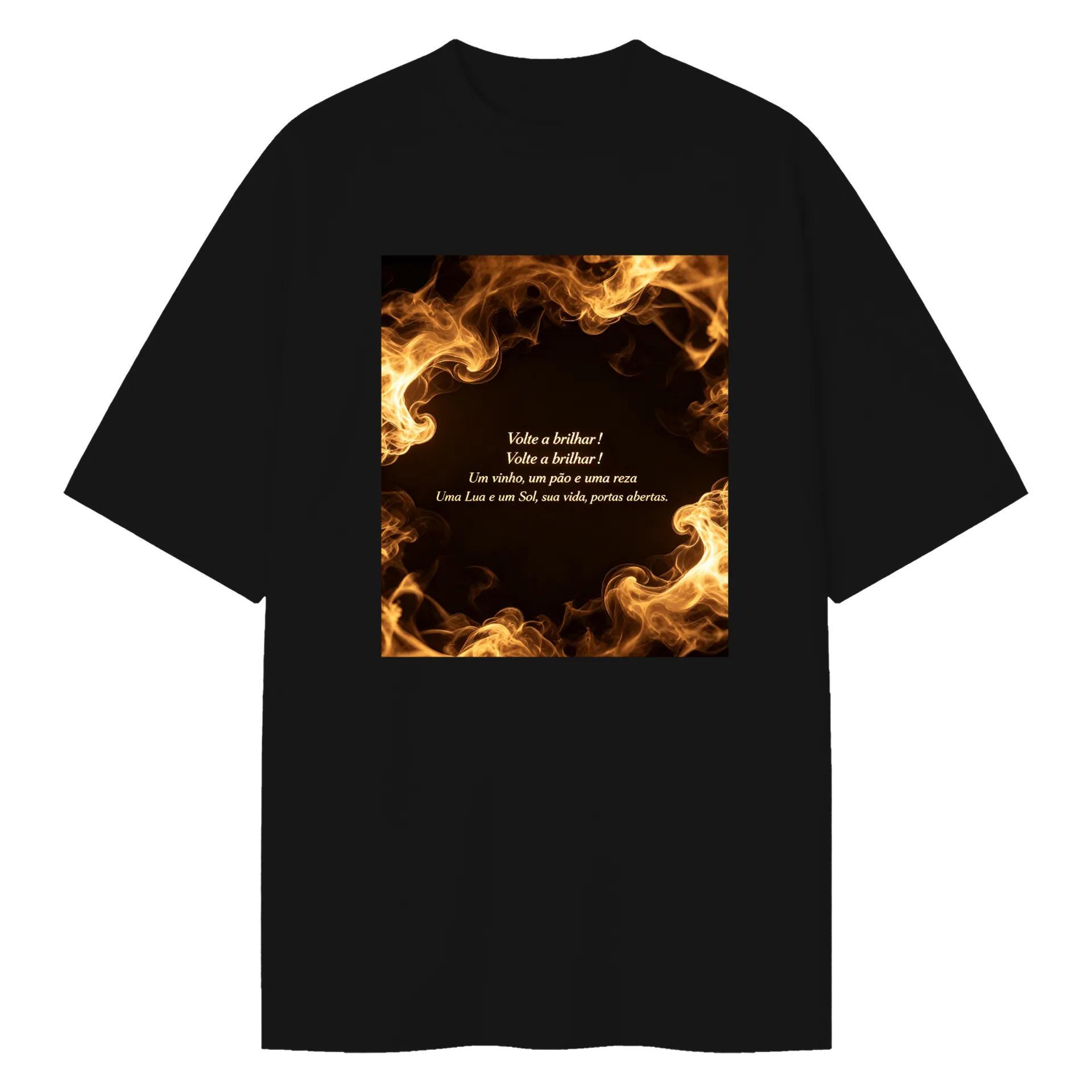 Camiseta Oversized Estampa Frases Fogo Ouro - Imagem 1