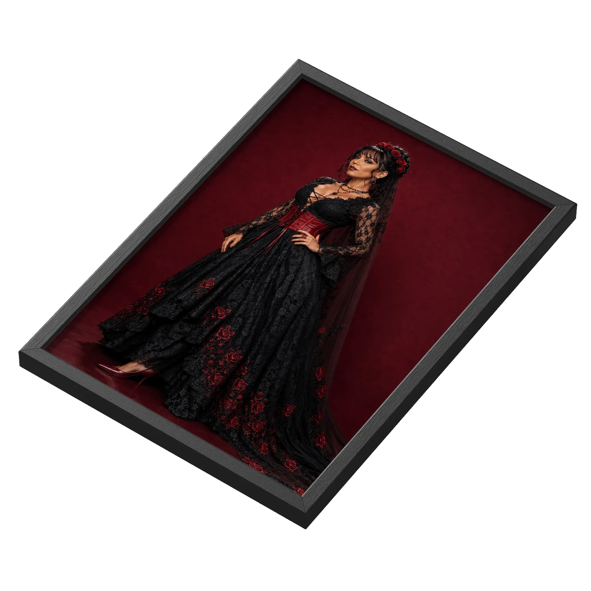 Quadro Vestido de noiva gótica  Rosas Vermelhas A3 com Vidro - Imagem 3