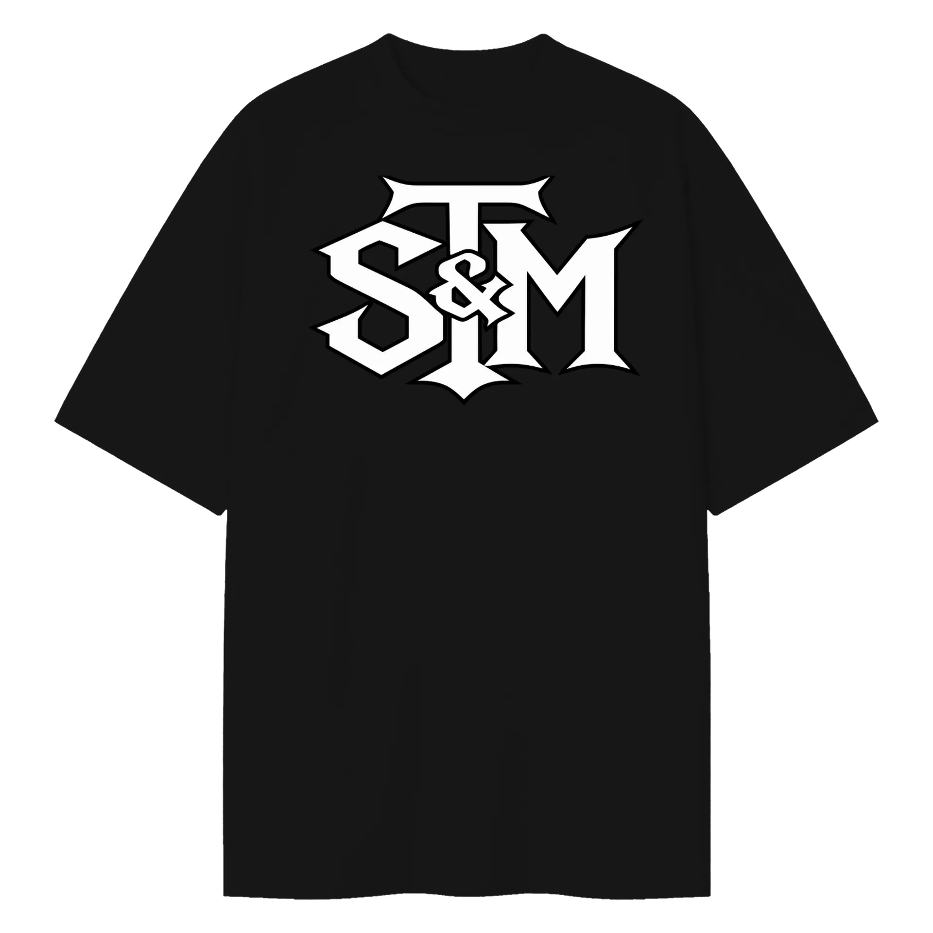 Camiseta Oversized Logotipo Tipográfico SM Branco e Preto - Imagem 1
