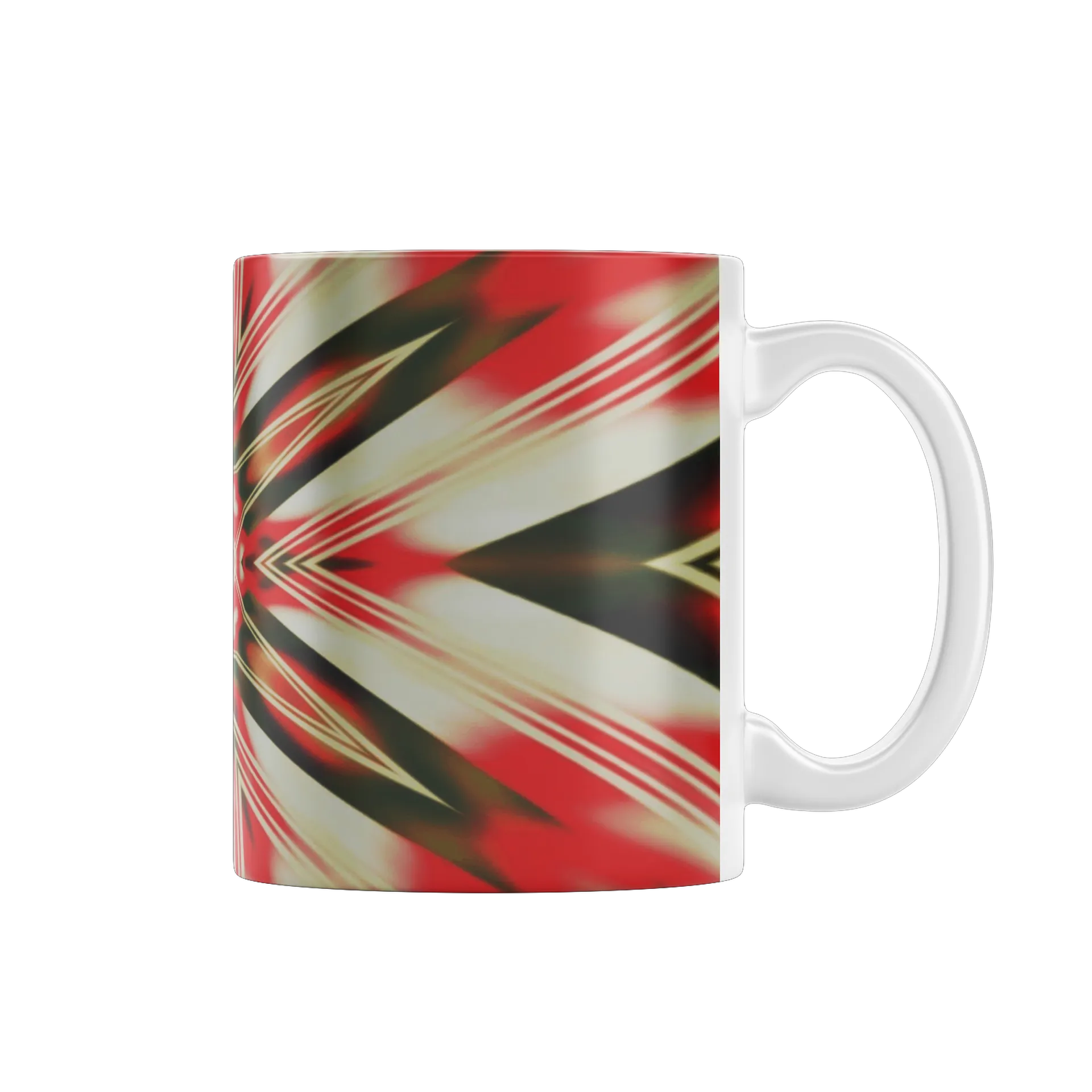 Caneca Porcelana Estampa Kaleidoscópio Vermelho Branco 325ml - Imagem 1