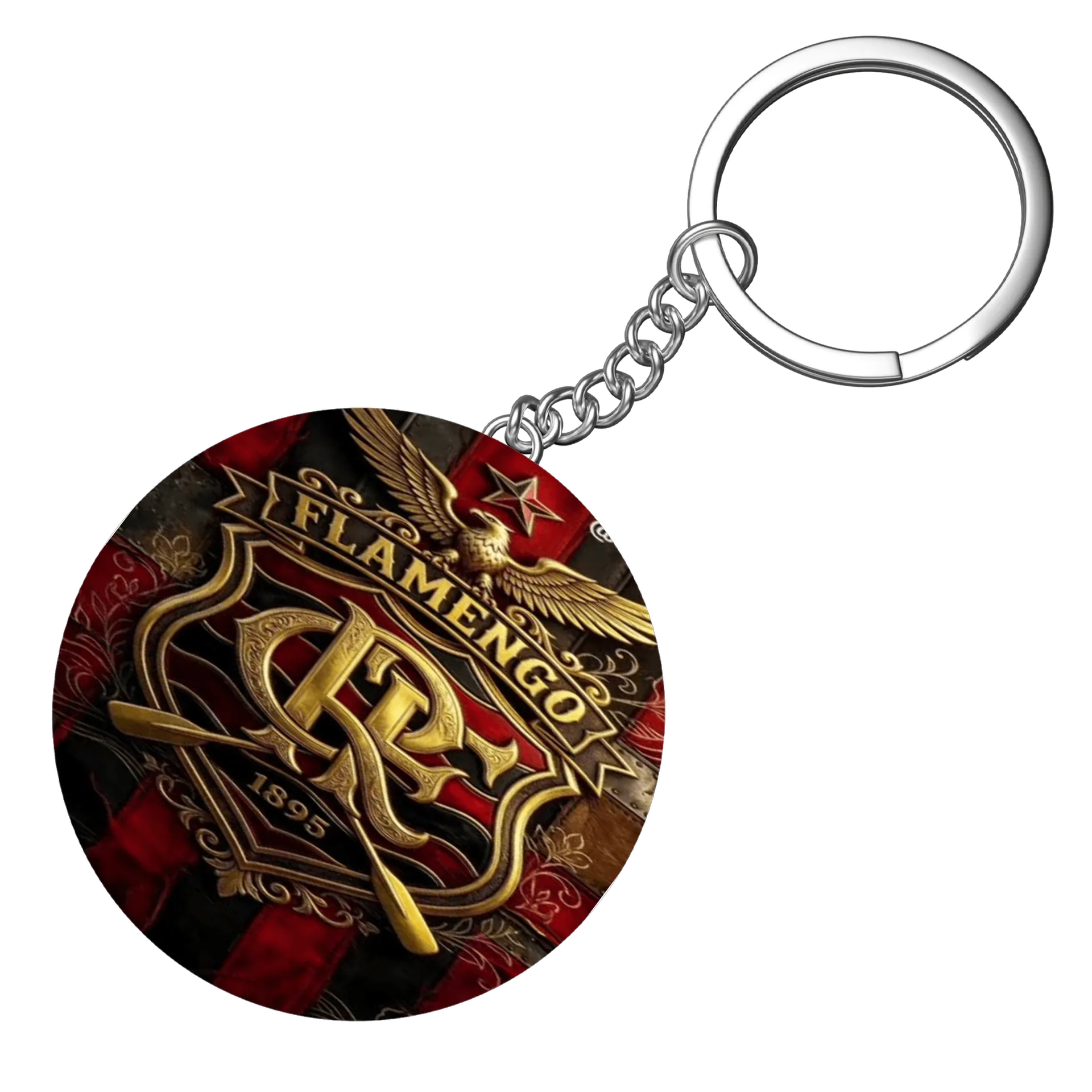 Chaveiro Flamengo Estilo Emblema Retrô Vermelho e Dourado - Imagem 3