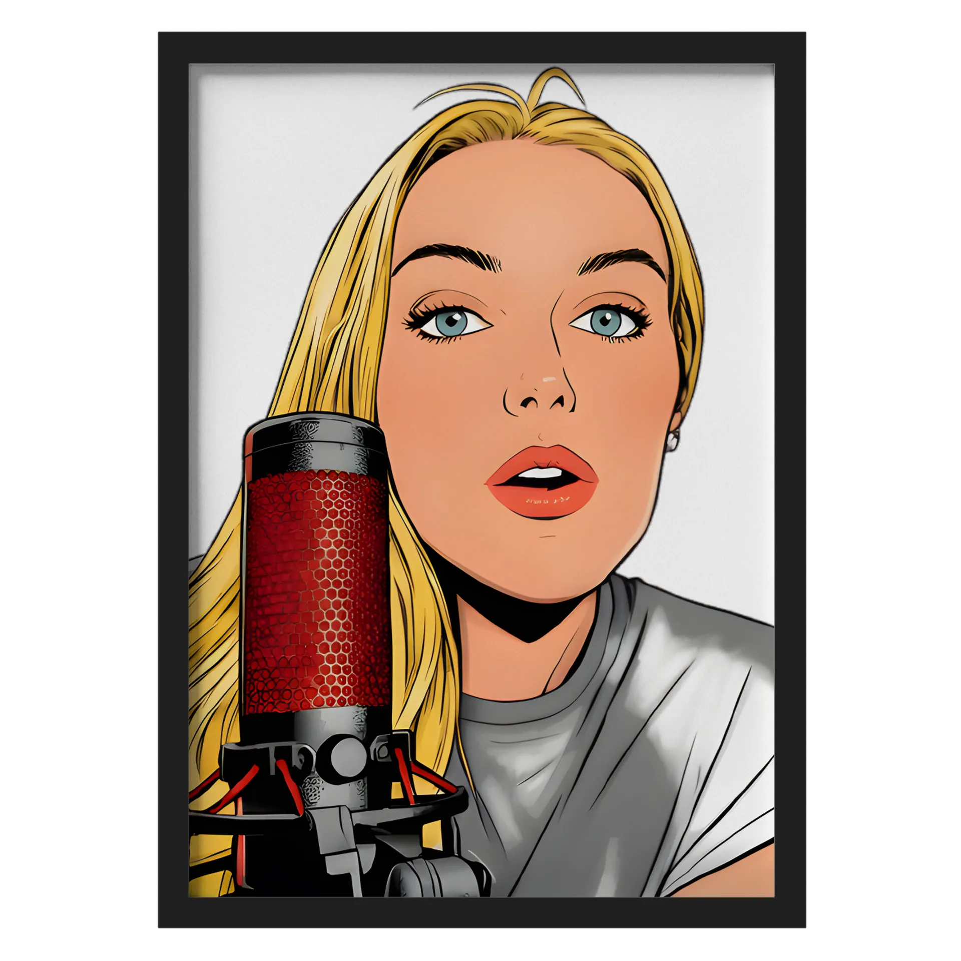 Quadro Ilustração Pop Art Mulher Com Microfone A3 com - Imagem 1