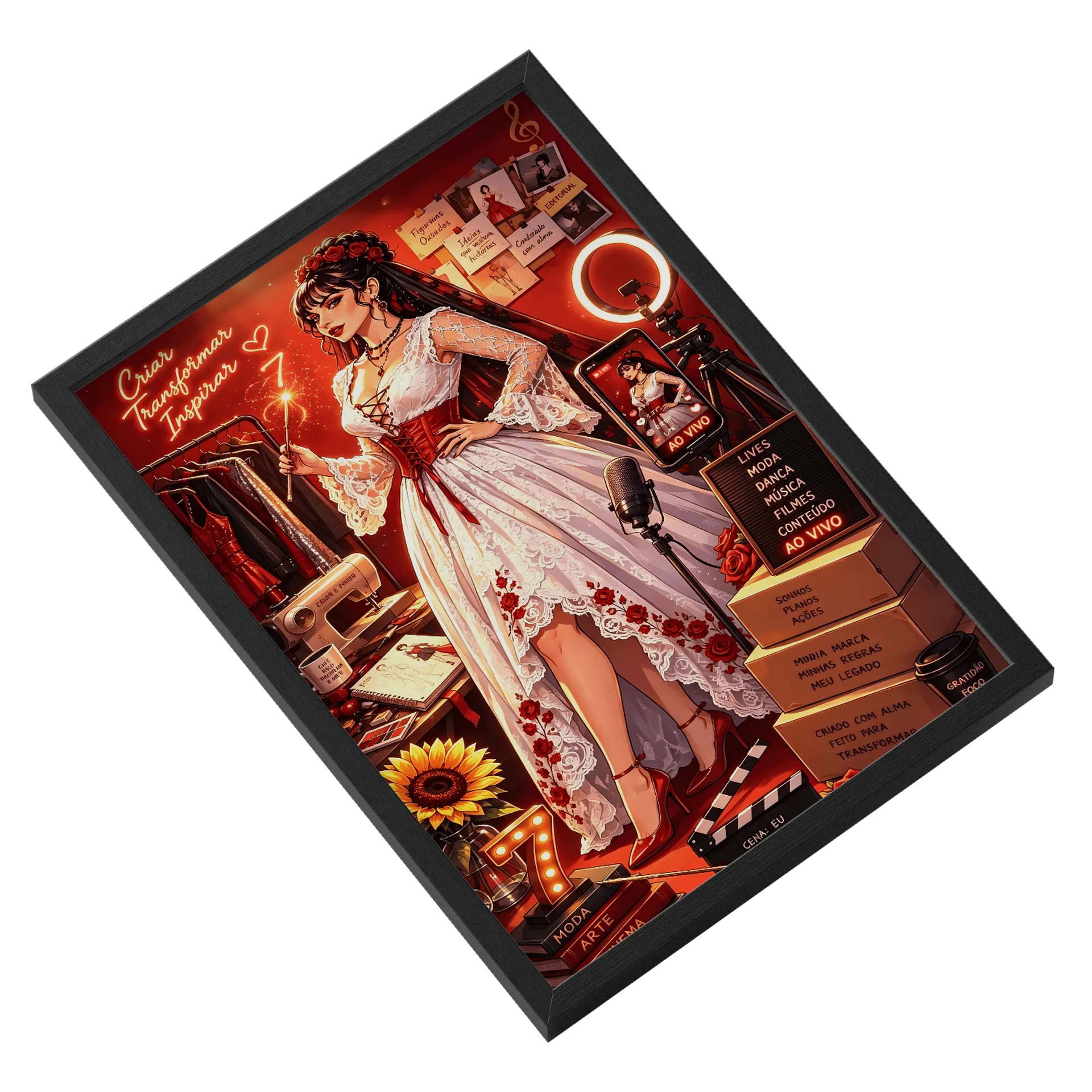 Quadro Ilustracao Moda Bridal Vermelho A3 com Vidro - Imagem 2