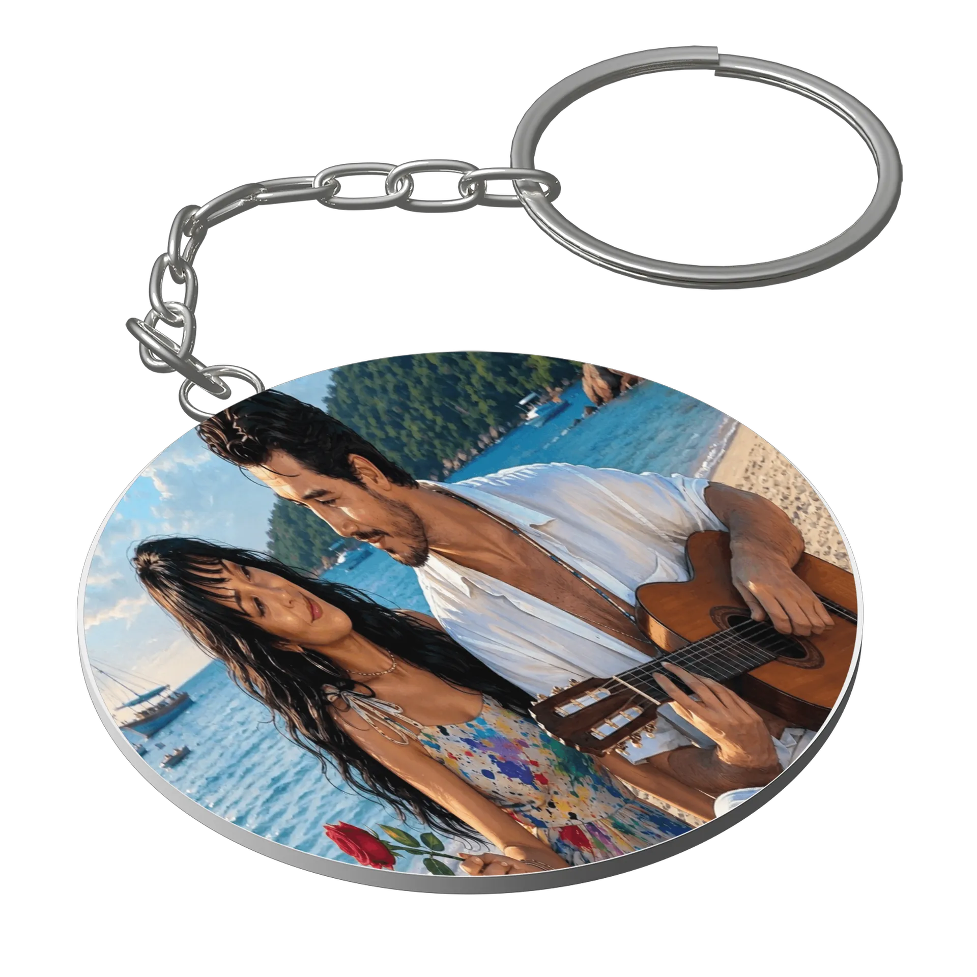 Chaveiro MDF Casal Praia Com Violão - Imagem 1