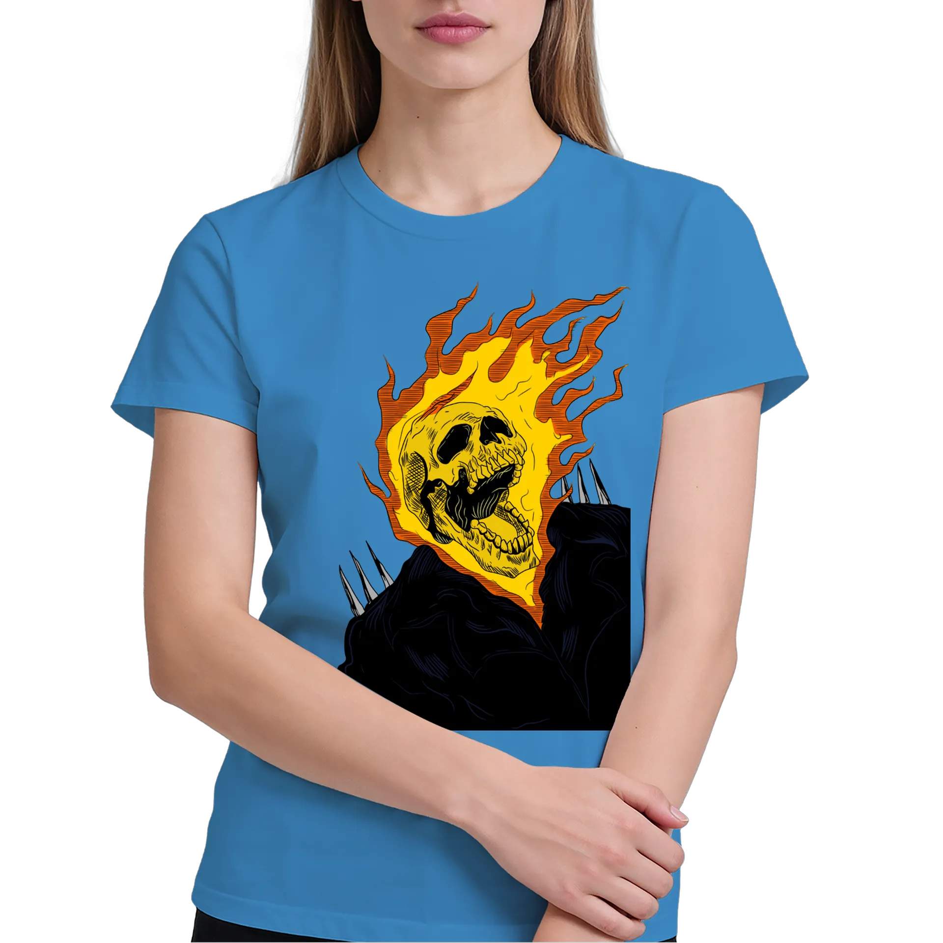 Camiseta Caveira em Chamas 100% Algodão - Imagem 4