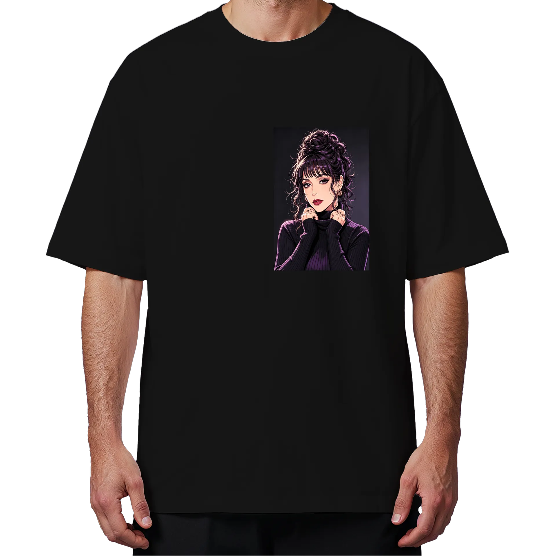 Camiseta Oversized Ilustration Roxo Lilás Preto 100% Algodão - Imagem 4