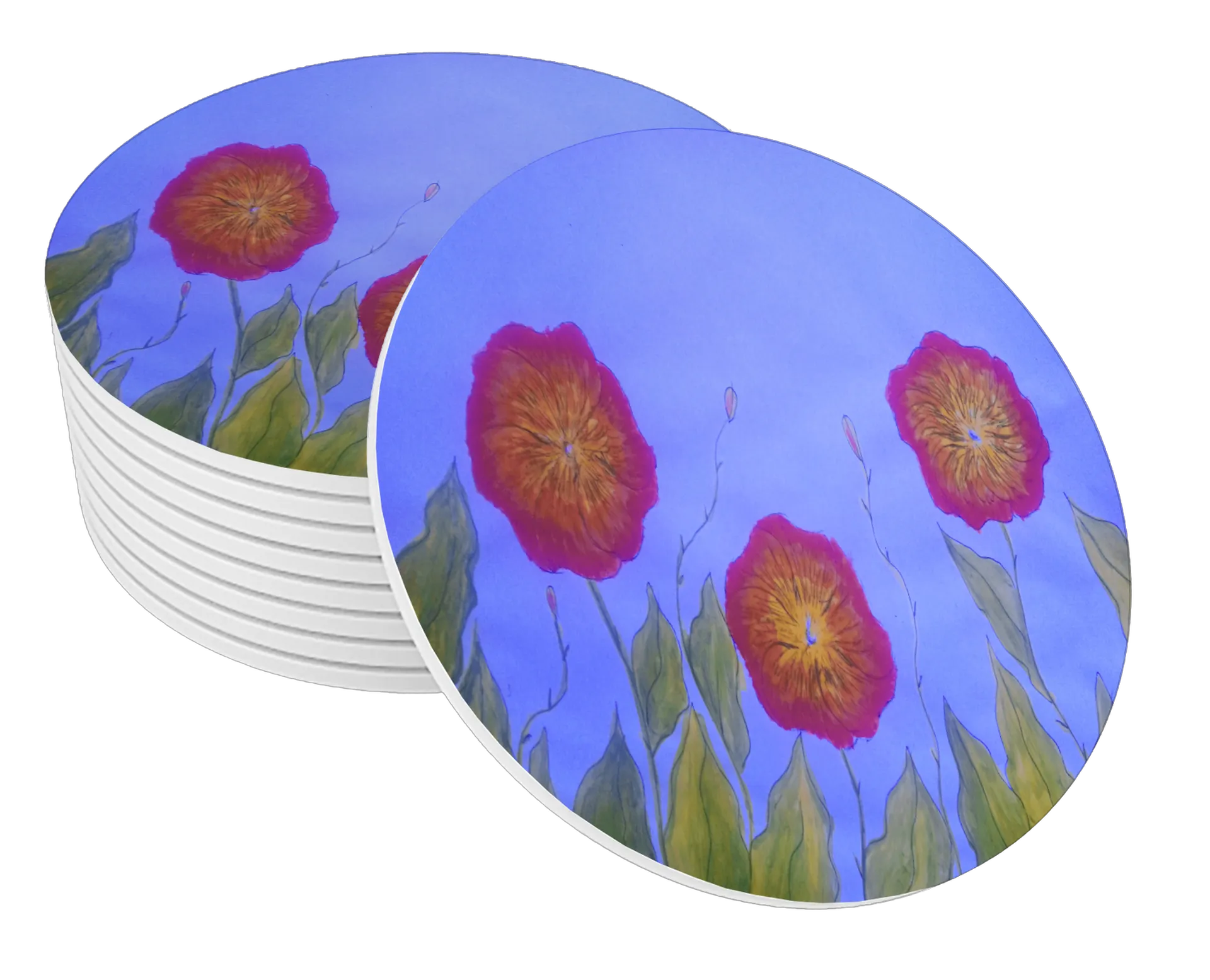 Porta-copo Flores Laranja e Roxas em MDF - Imagem 1