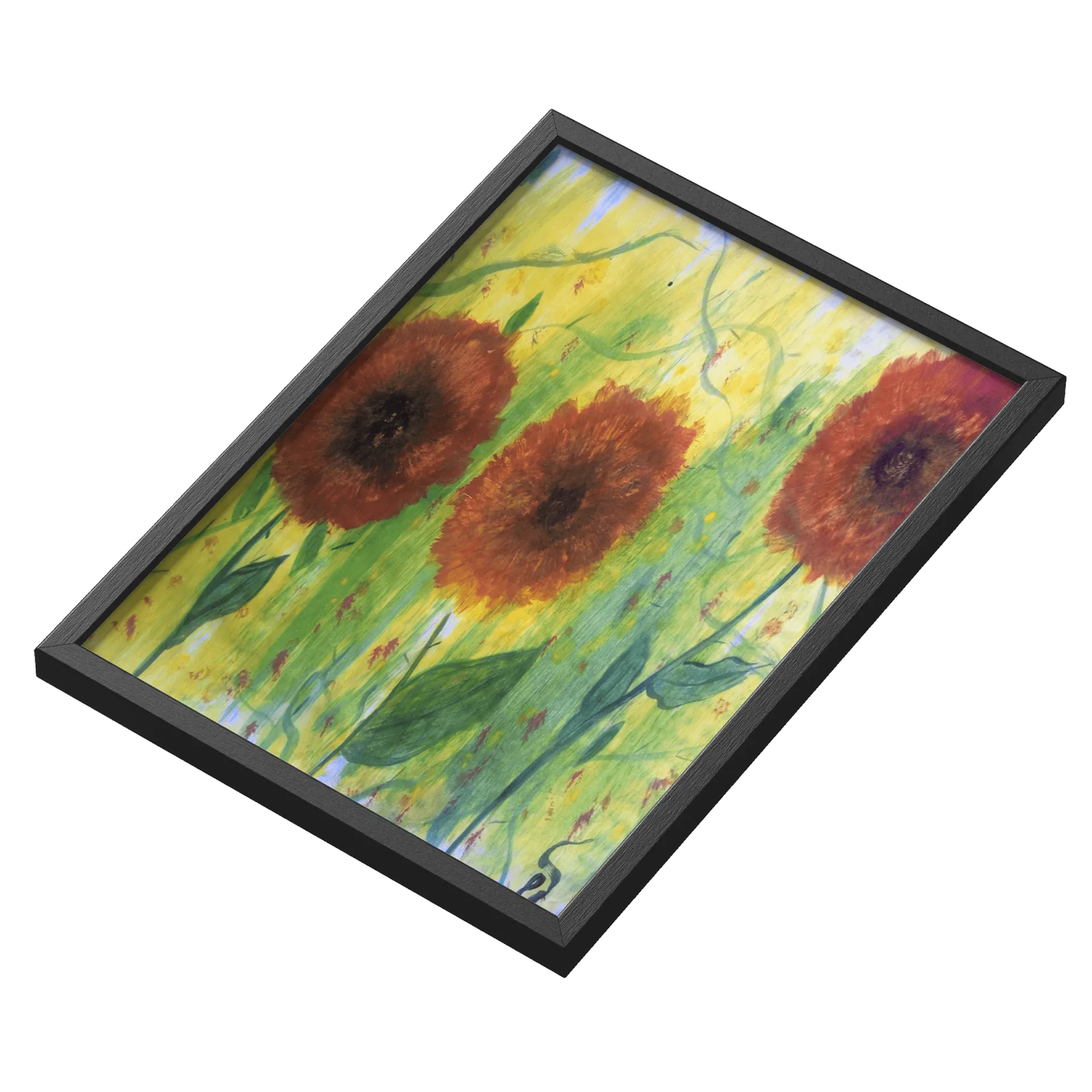Quadro Girassóis Pintura Abstrata Amarelo e Verde A3 - Imagem 3