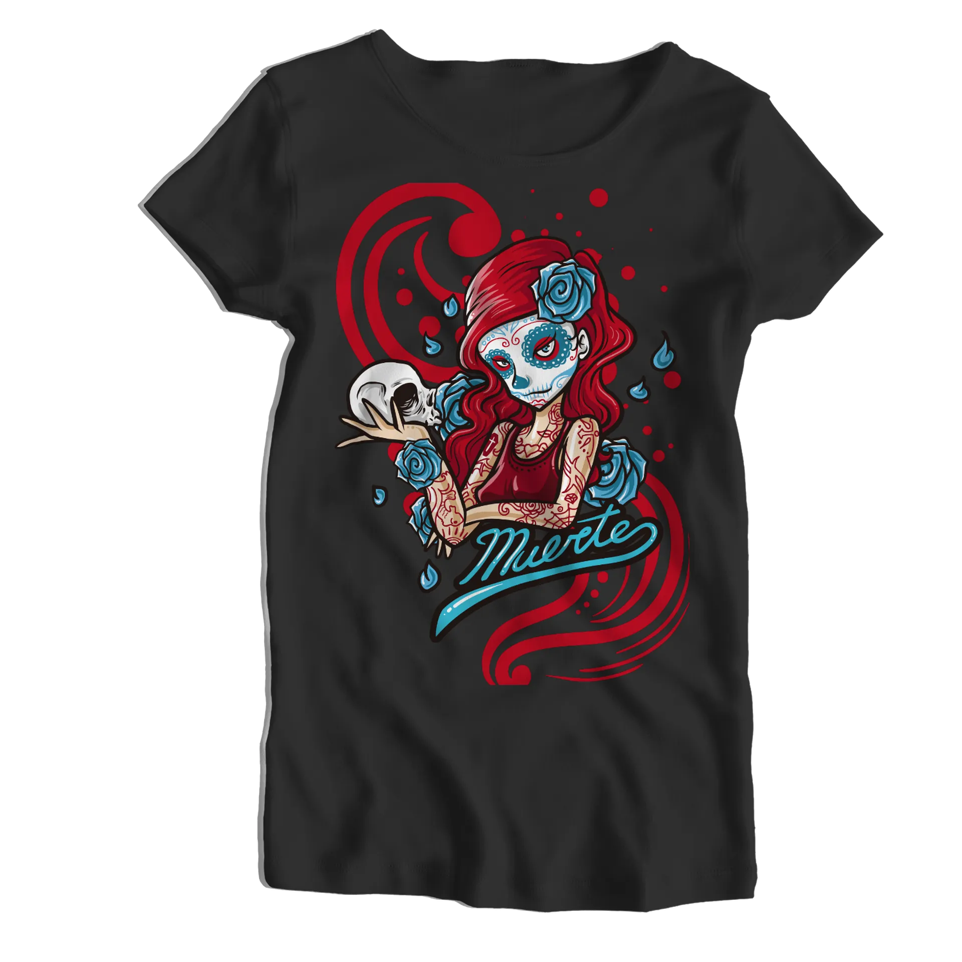 Camiseta Babylook Estampa Morte com Rosa 100% Algodão - Imagem 1