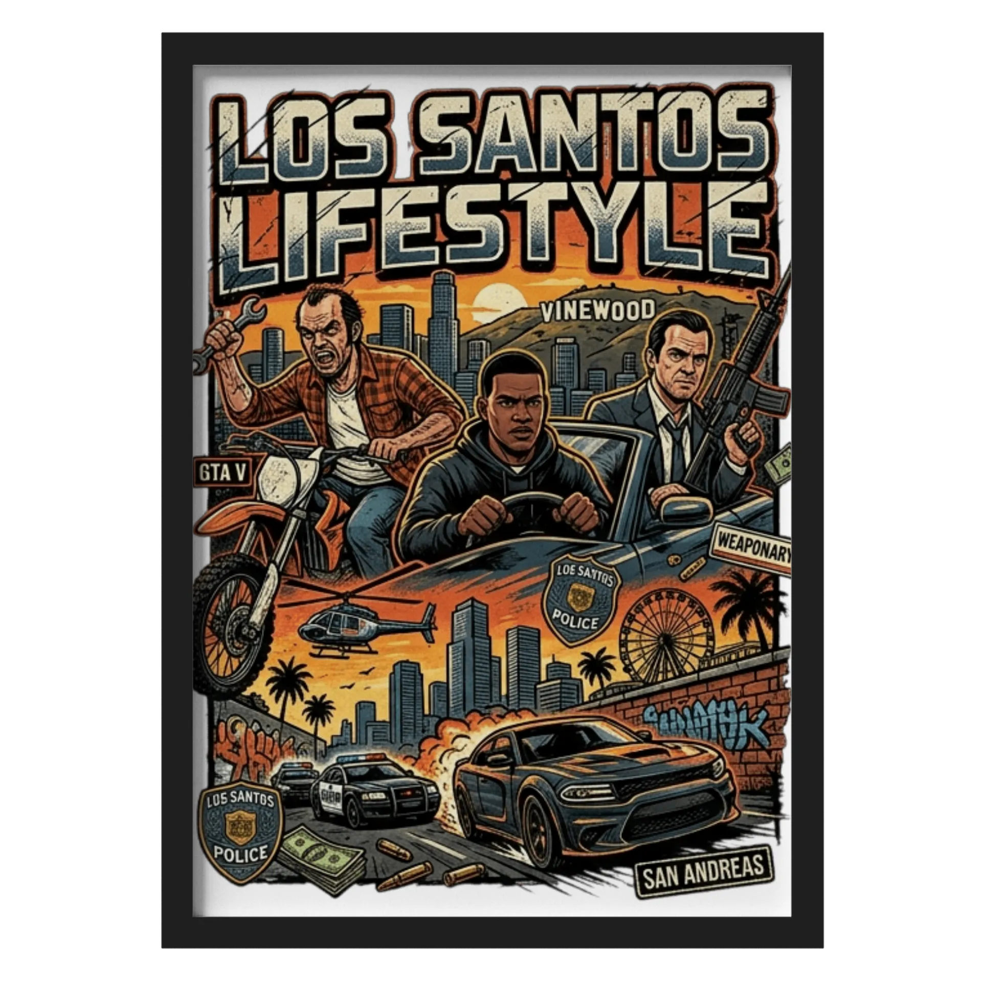 Quadro A3 GTA V LOS SANTOS Com Vidro - Imagem 1