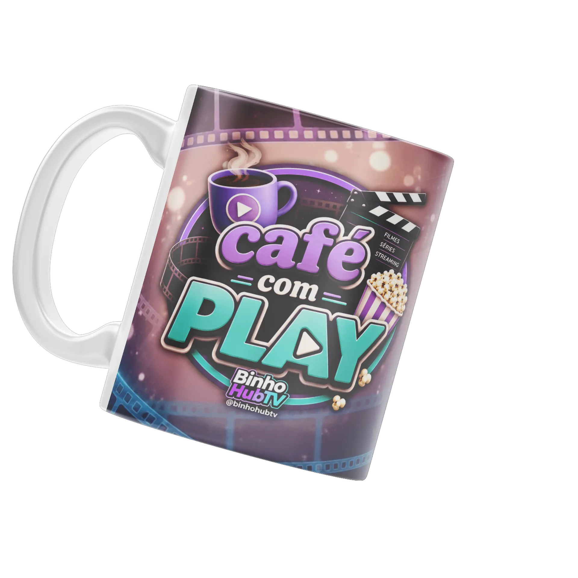 Caneca Porcelana Estampa Tipográfica Café com Play 325ml - Imagem 3