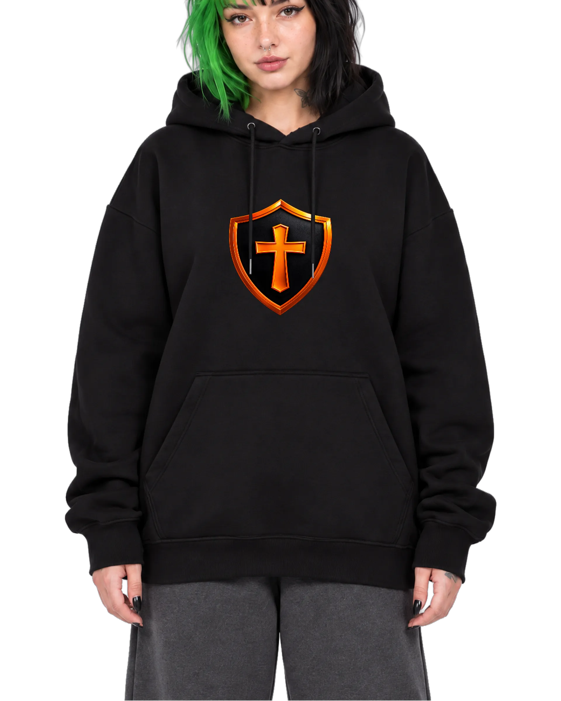 Blusa Moletom Canguru Escudo com Cruz Laranja e Preto de CryptosJhonny — imagem 1 de 6