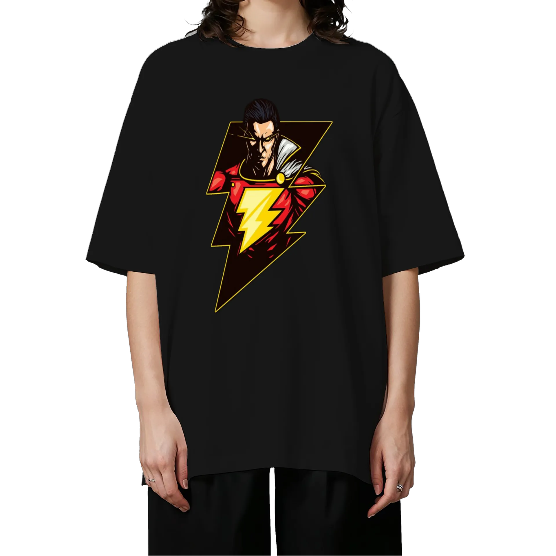 Camiseta Oversized Super-herói Estilo Cartoon Preto - Imagem 3