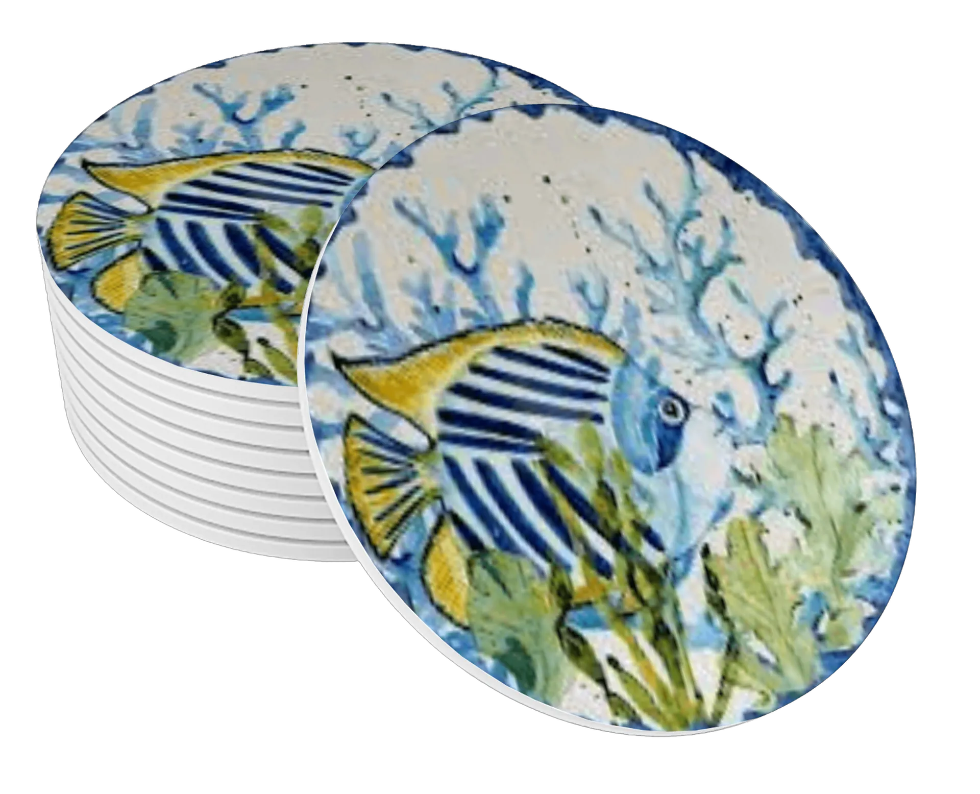 Porta-copo MDF Peixe Coral Estampa Textura Aquarela - Imagem 1