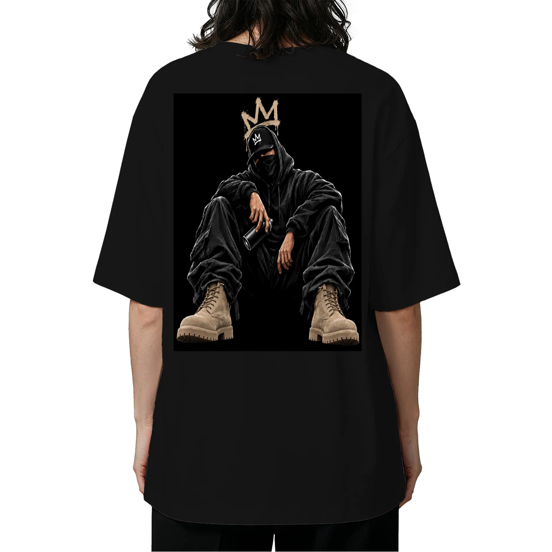 Camiseta Oversized Figura Encapuzada com Coroa Graffiti de MARGINAL SUBLIME  — imagem 5 de 6