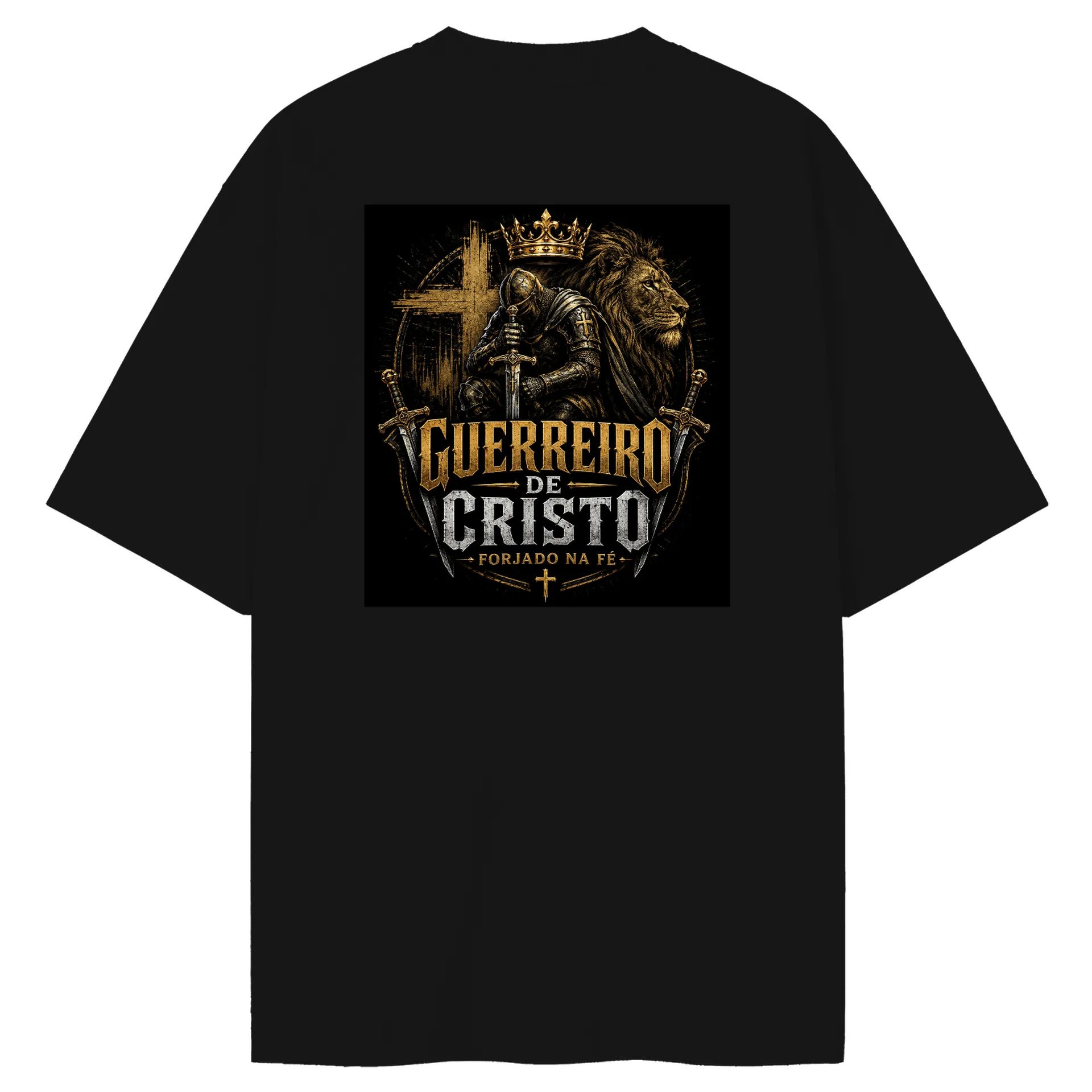 Camiseta Oversized Guerreiro de Cristo Preto 100% Algodão - Imagem 2