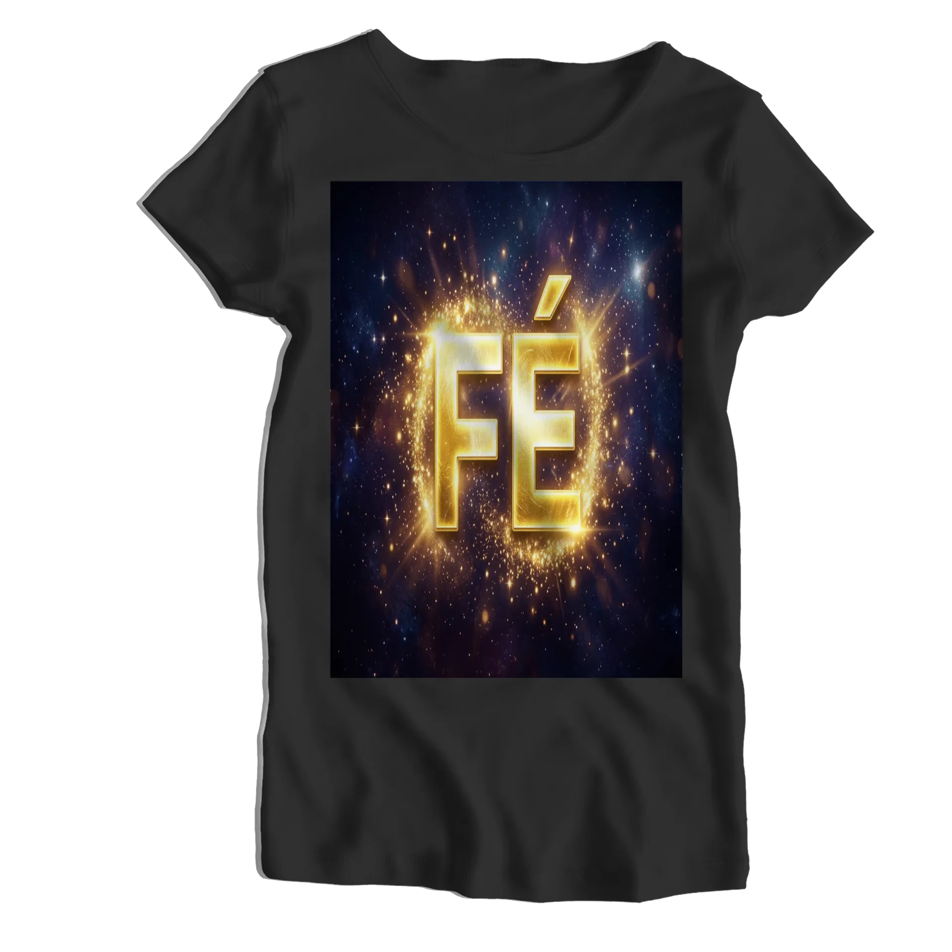 Camiseta Babylook Logo FE Dourado Estrelas Cósmicas 100% - Imagem 1
