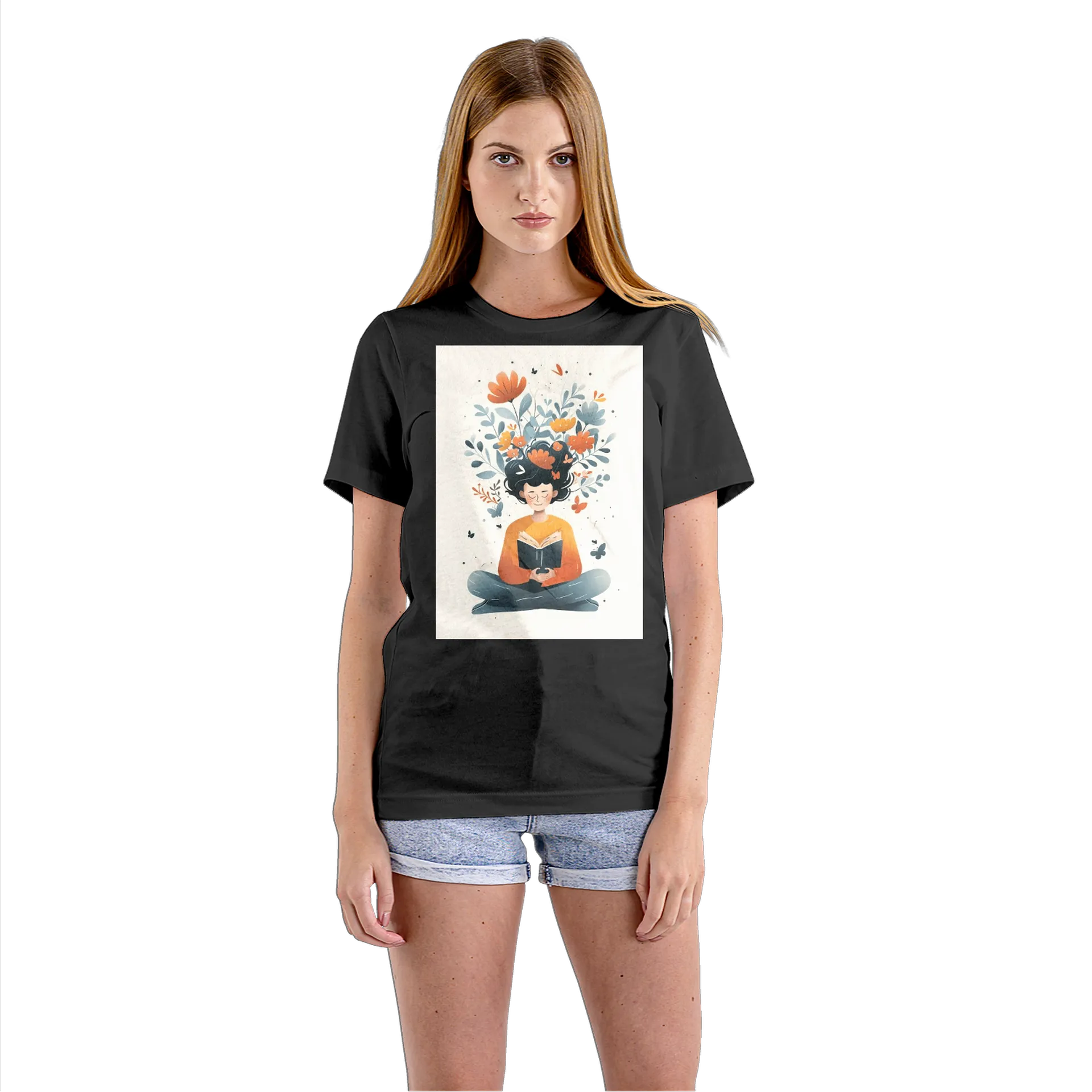 Camiseta Babylook Leitura com Flores 100% Algodão - Imagem 3