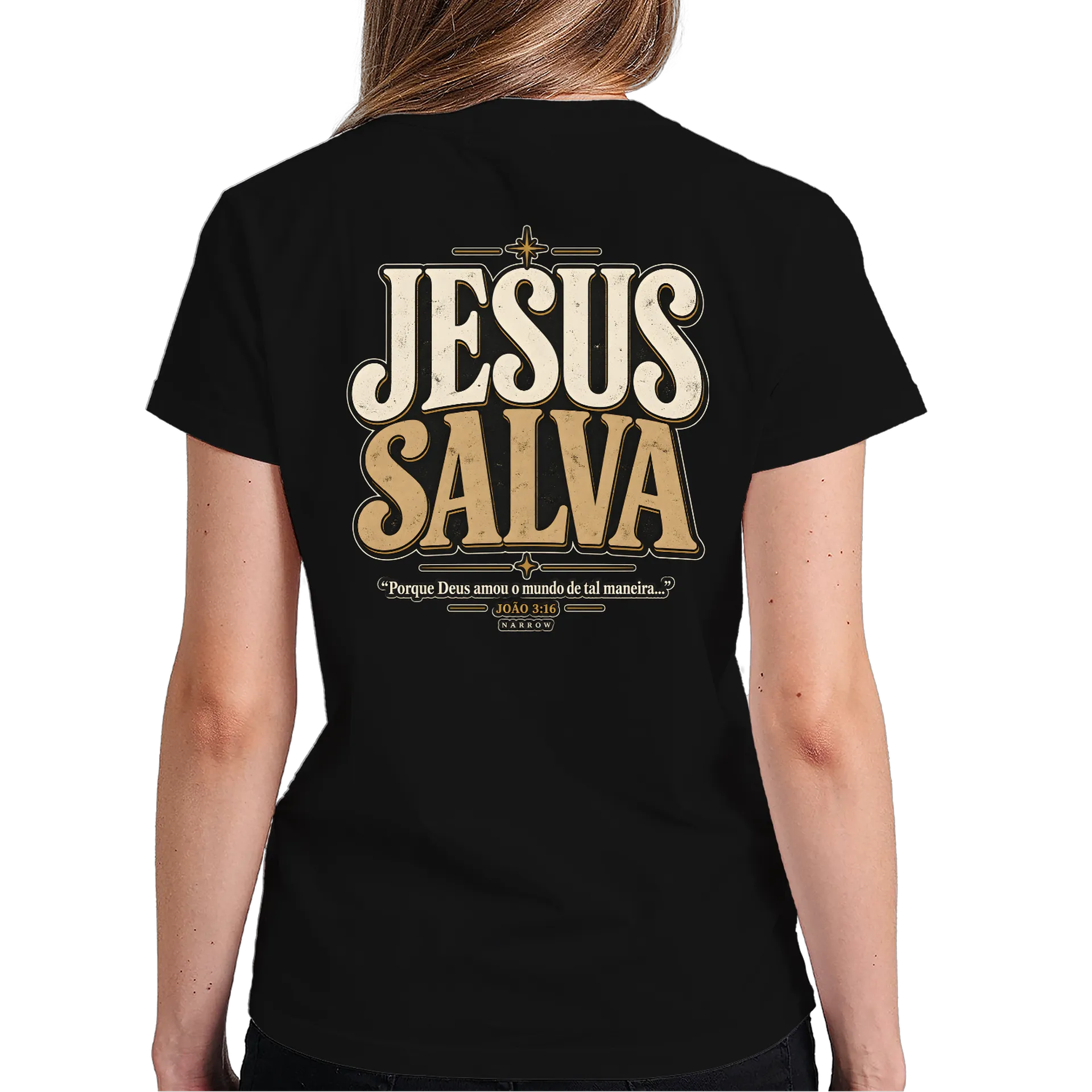 Camiseta Estampa Tipográfica Jesus Salva João 3:16 100% de NARROW — imagem 5 de 6