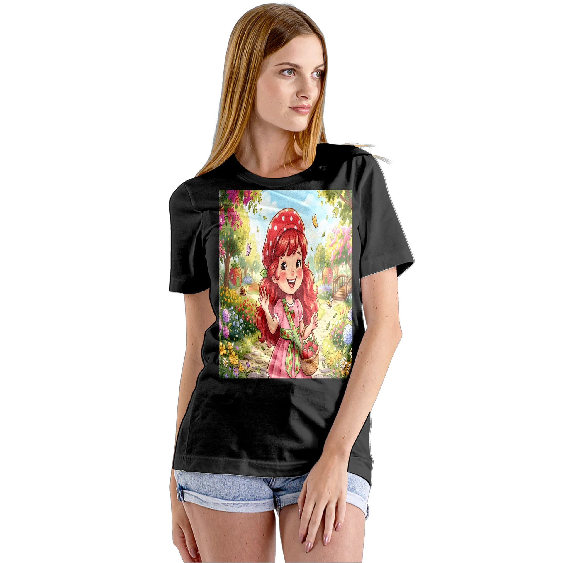 Camiseta Babylook Menina Ruiva Morango Cartoon 100% Algodão - Imagem 5