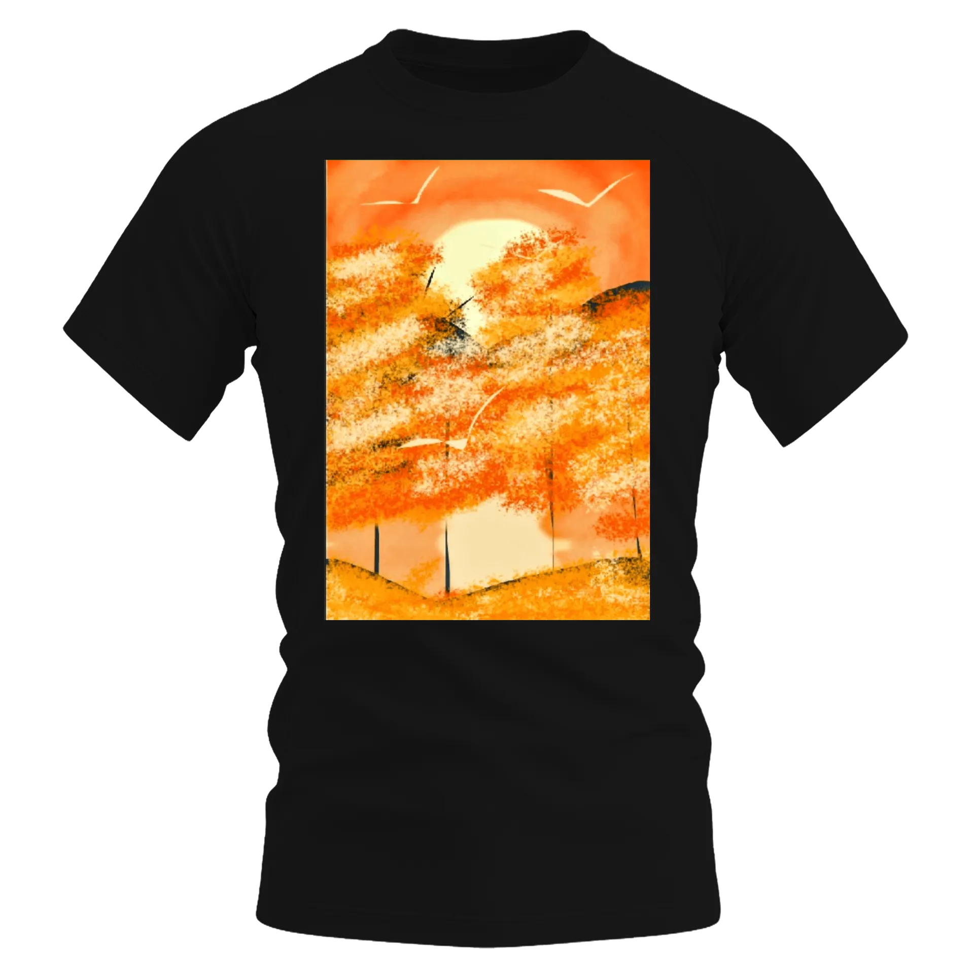Camiseta Dry Fit Paisagem Abstrata Laranja e Amarela - Imagem 1