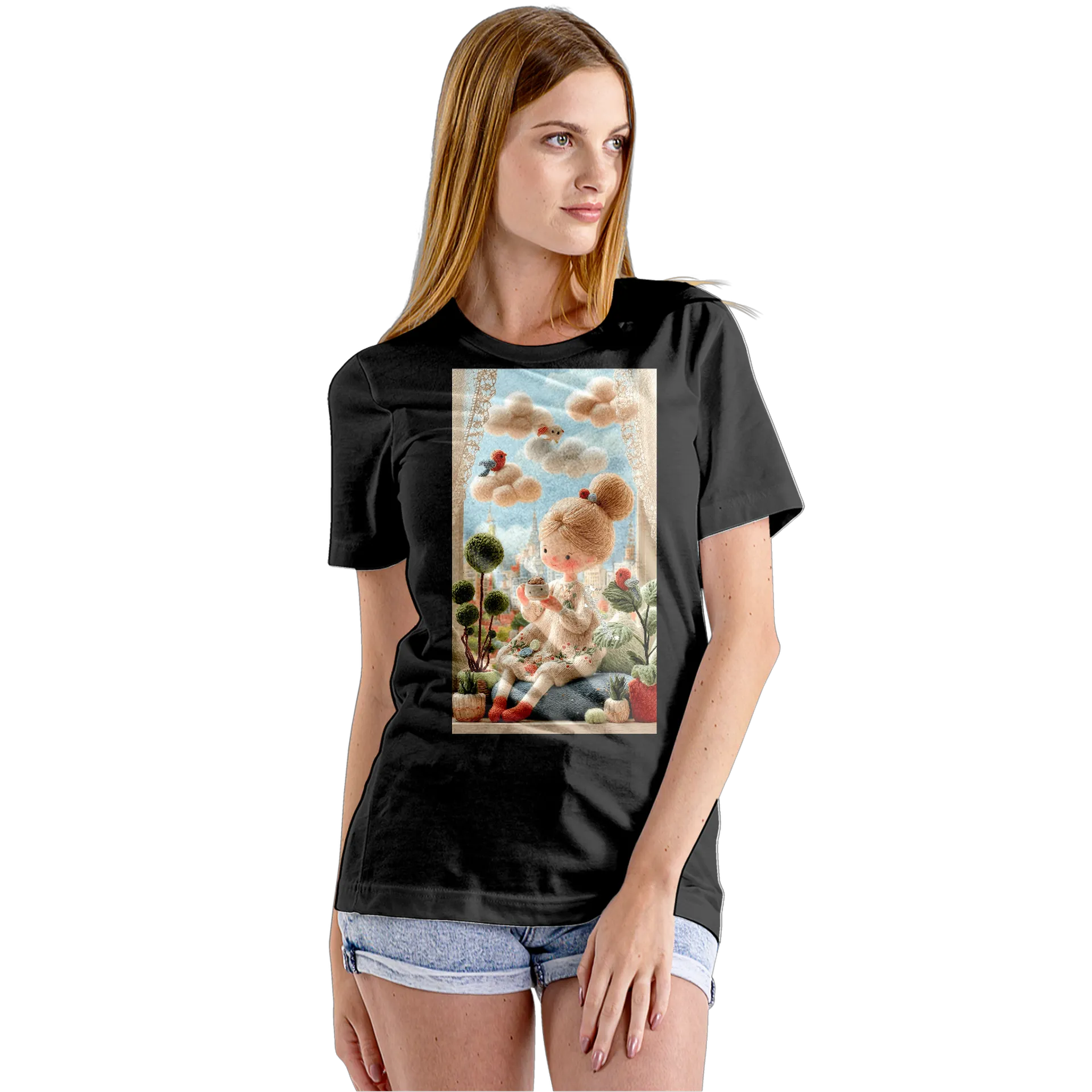 Camiseta Babylook Boneca de Lã com Pássaros 100% Algodão - Imagem 5