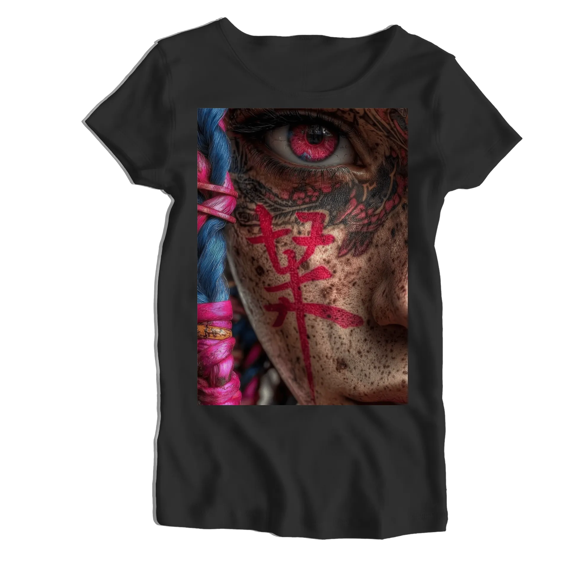 Camiseta Babylook Rosto Tatuado Olho Rosa 100% Algodão - Imagem 1