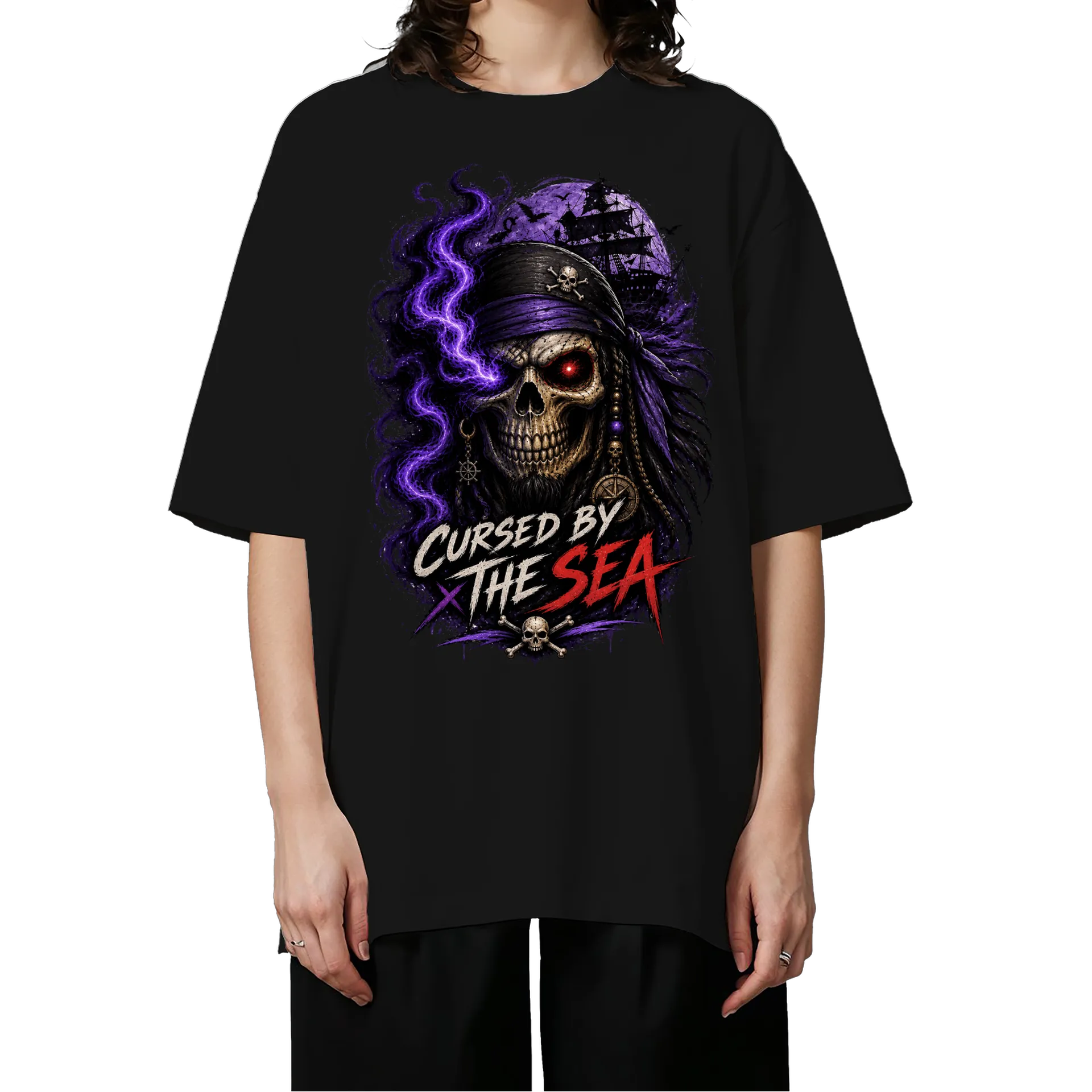 Camiseta Oversized Cursed by the Sea - Esqueleto - Imagem 3