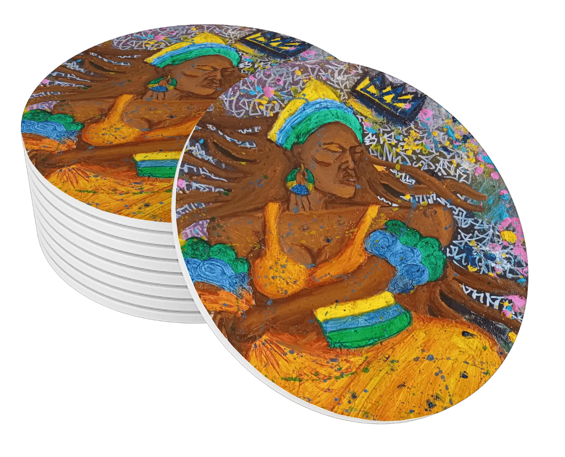 Porta-copo A Rainha do Maracatu MDF Coral Estampa Colorida de Jeferson Nalin  — imagem 1 de 3