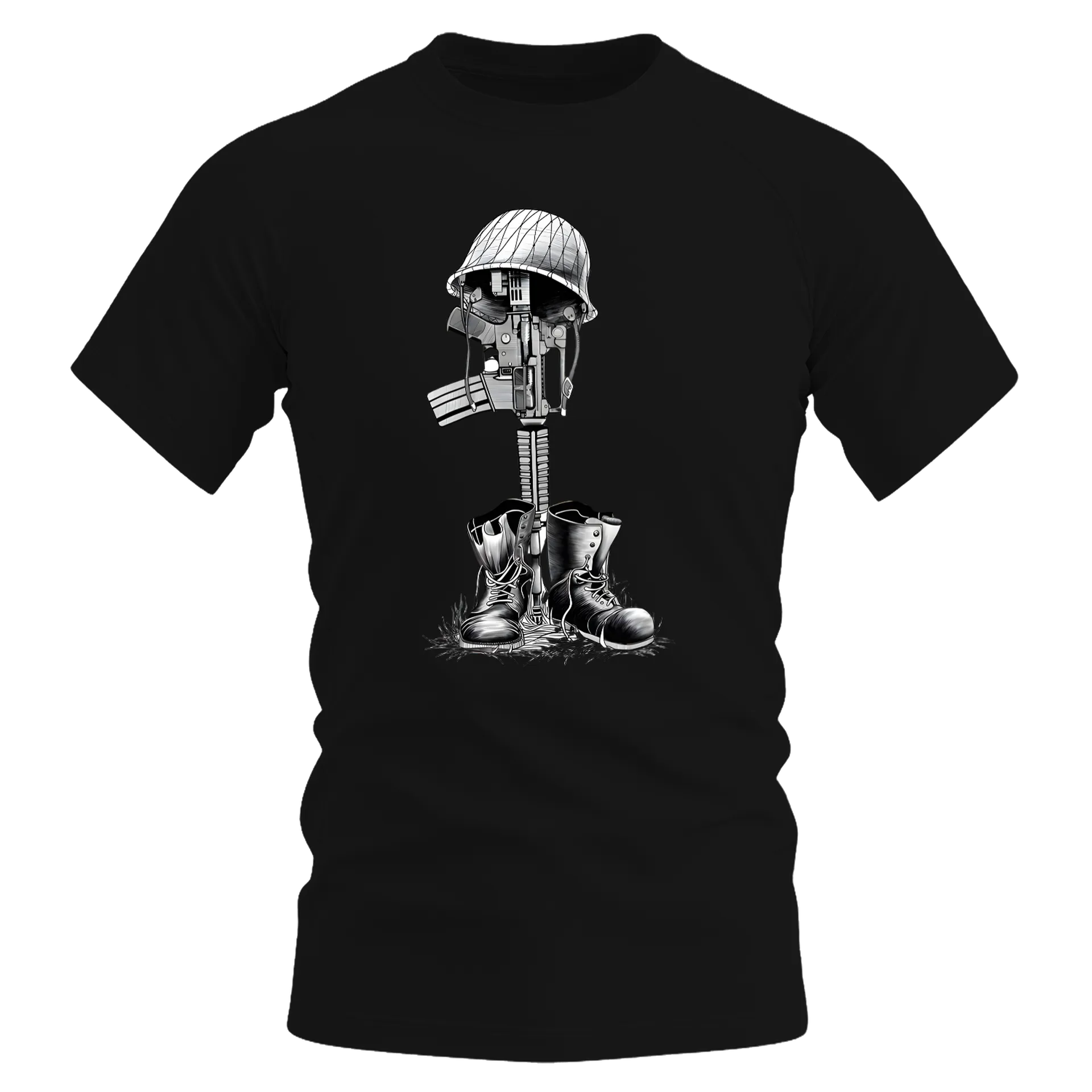 Camiseta Dry Fit Capacete e Botas de Soldado Monocromática - Imagem 1
