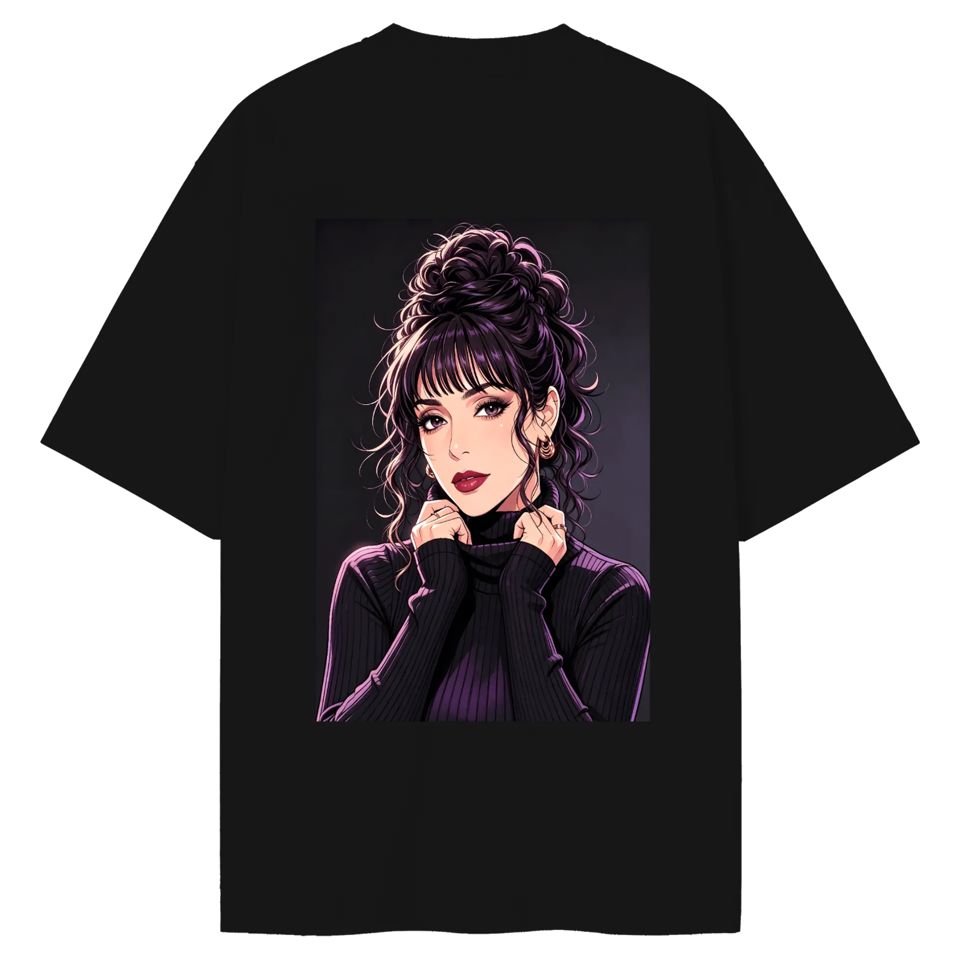Camiseta Oversized Ilustration Roxo Lilás Preto 100% Algodão - Imagem 2