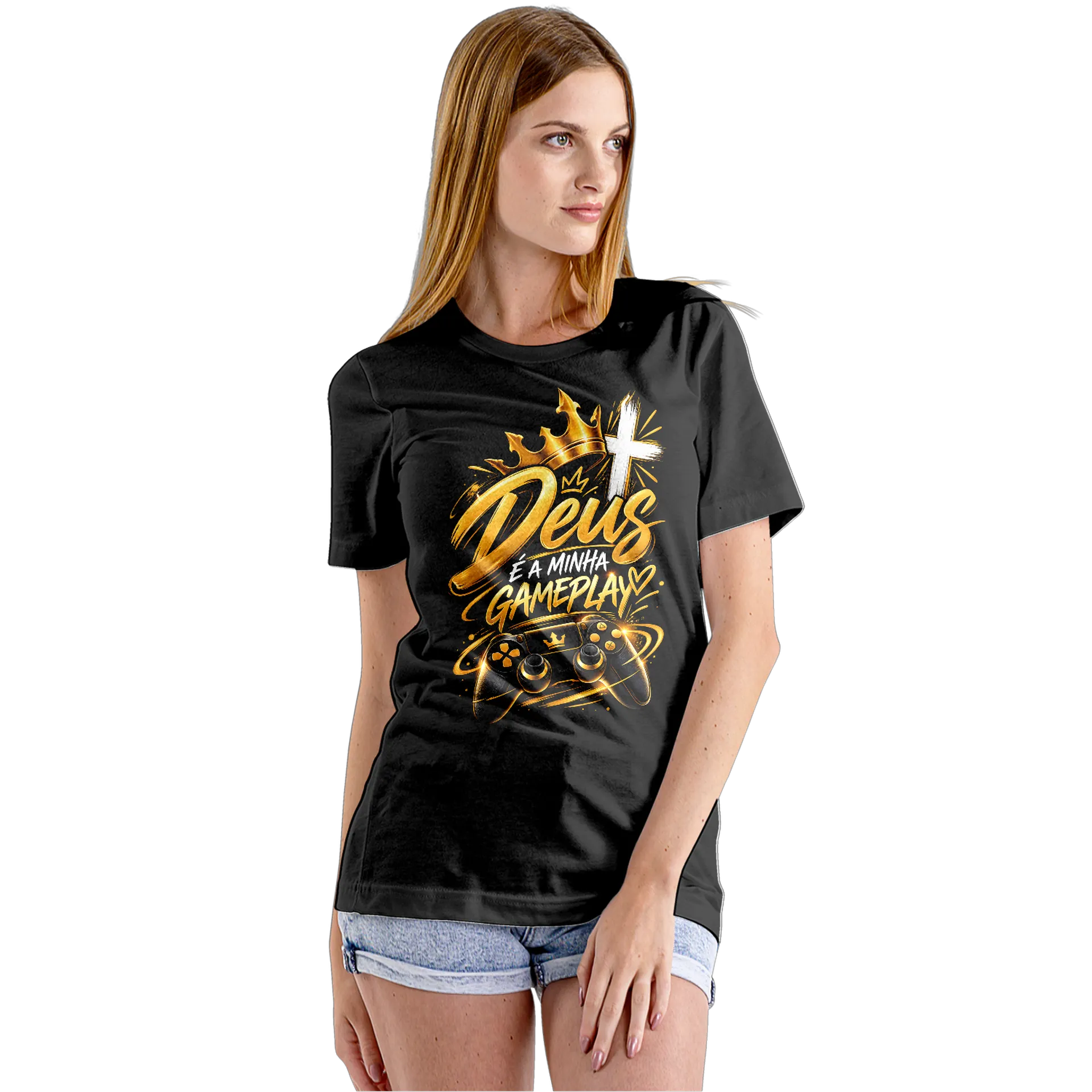Camiseta Babylook Deus é a Minha Gameplay 100% Algodão - Imagem 5