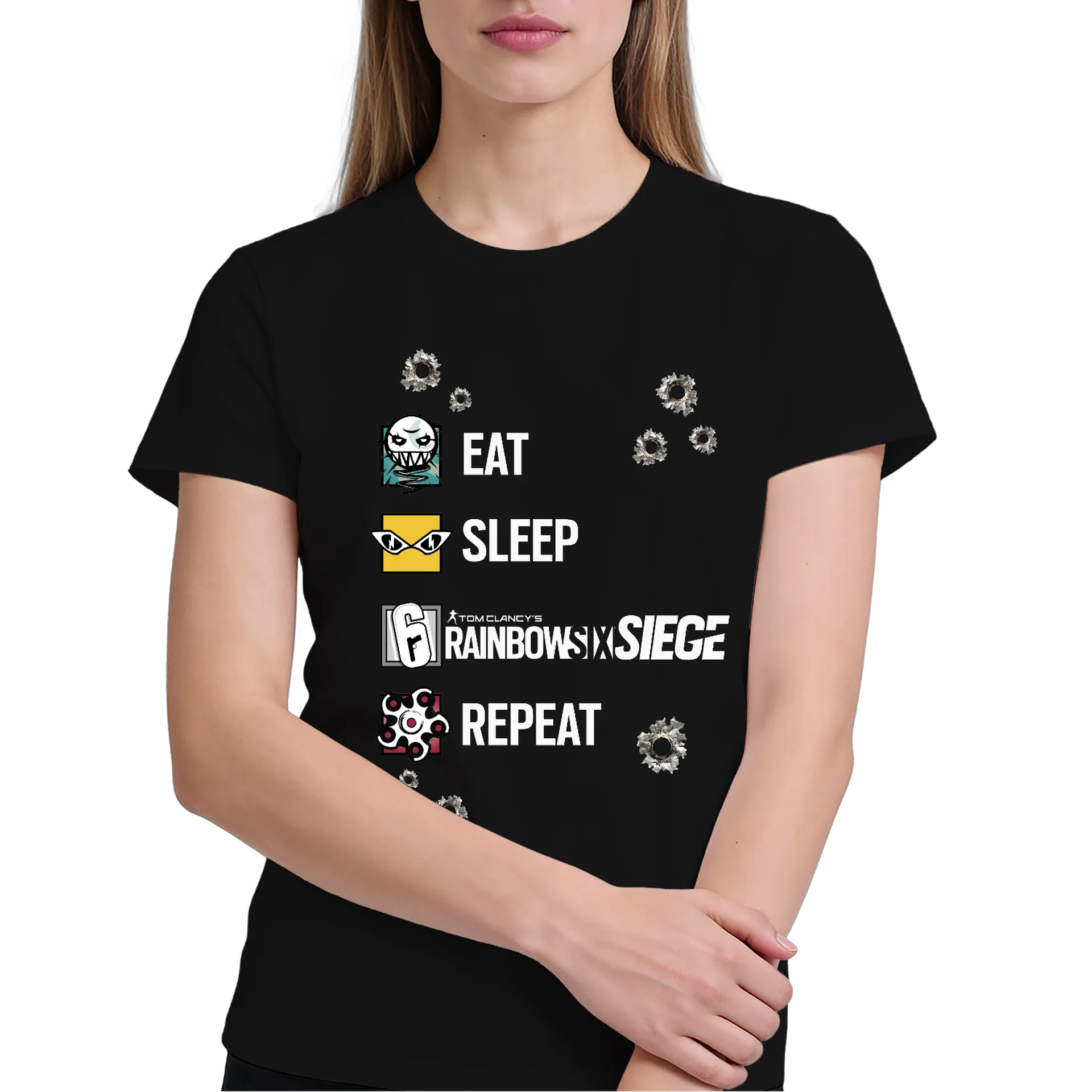 Camiseta Unissex Eat, Sleep, R6, Repeat de Esquenta Store — imagem 5 de 6