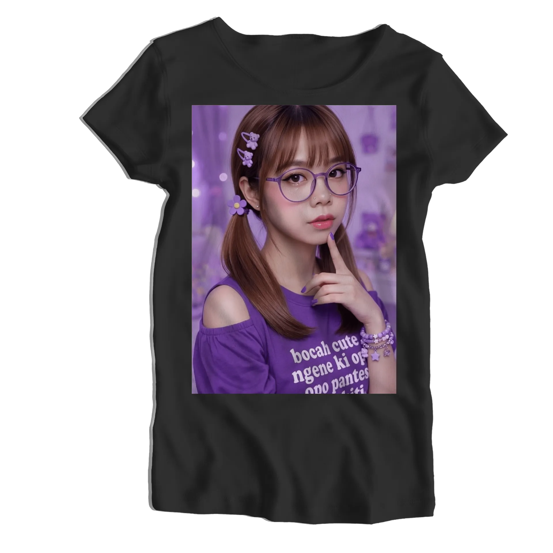 Camiseta Babylook Estampa Tipográfica Roxa e Branca 100% - Imagem 1